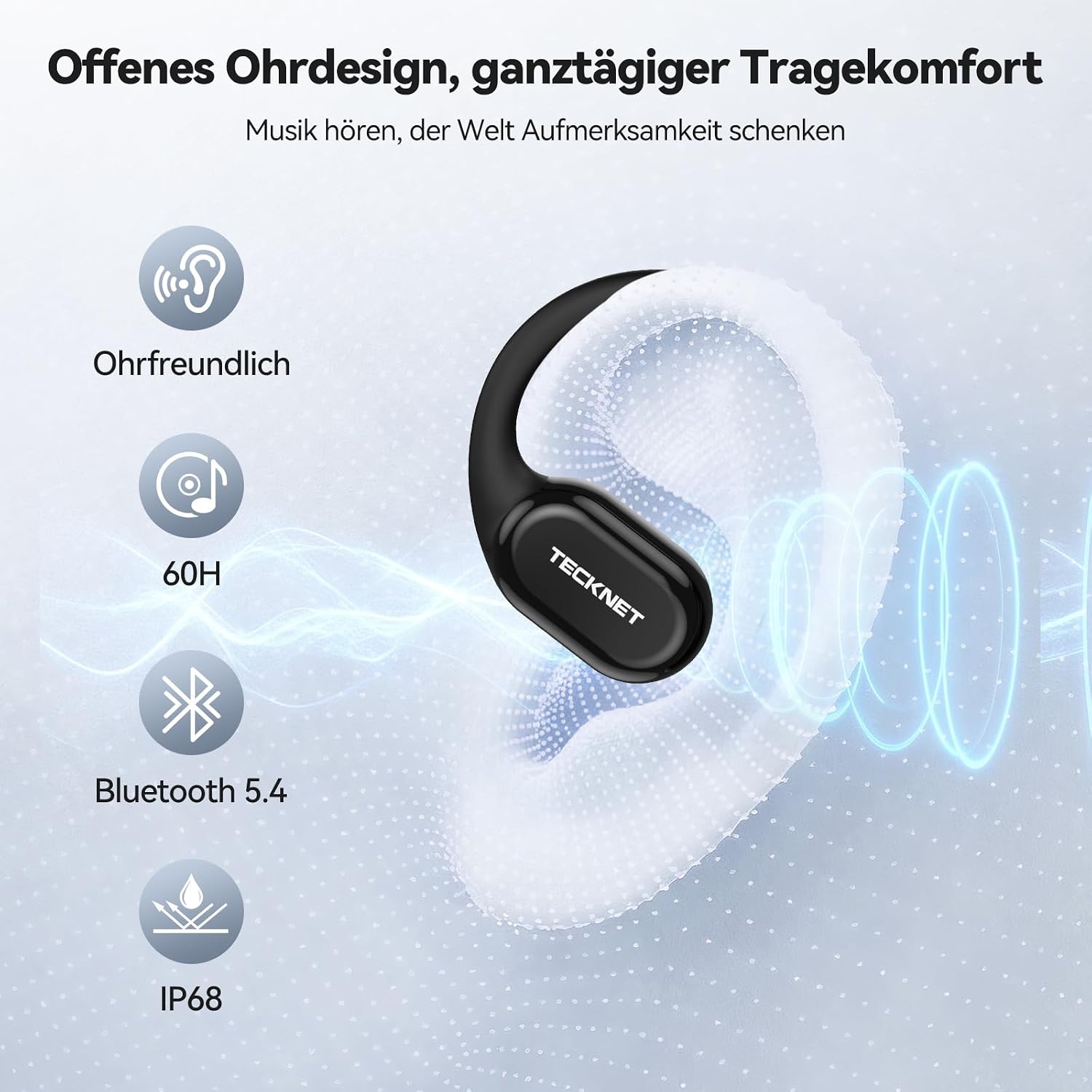 Thumbnail 1 de TECKNET Open-Ear Kopfhörer – kabellos, Knochenschall, IP68, 60 h Laufzeit