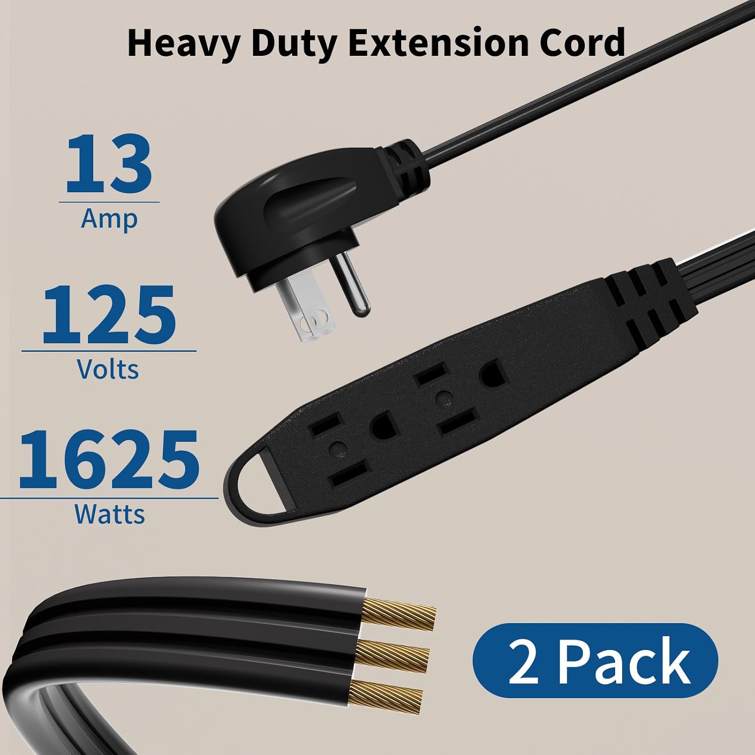 Thumbnail 1 de K KASONIC FL-110B 12-Foot Grounded 3-Outlet Extension Cord, 2-Pack