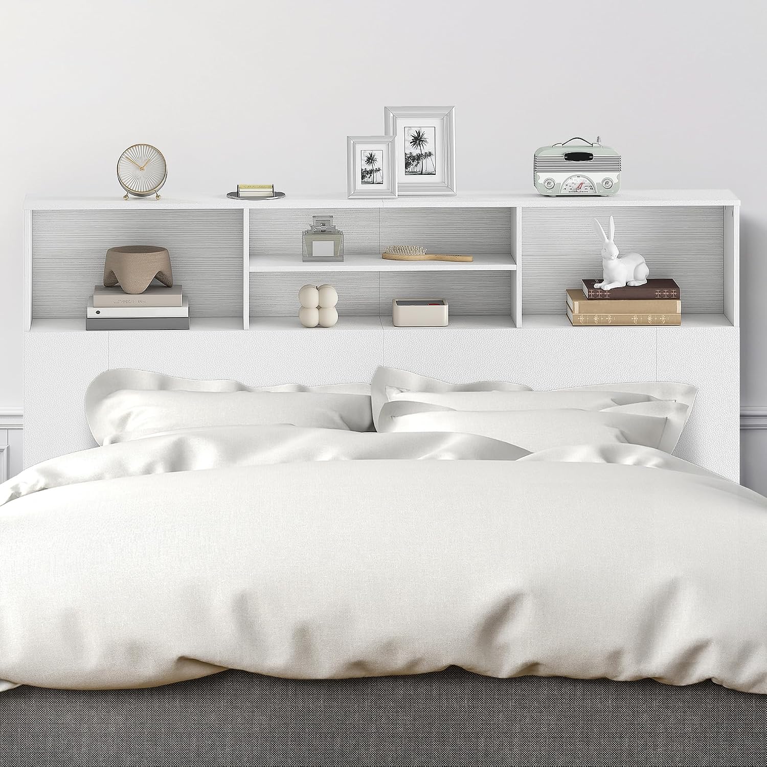 Thumbnail 5 de HOMCOM tête de lit sur pied 160 cm blanche avec 4 compartiments de rangement