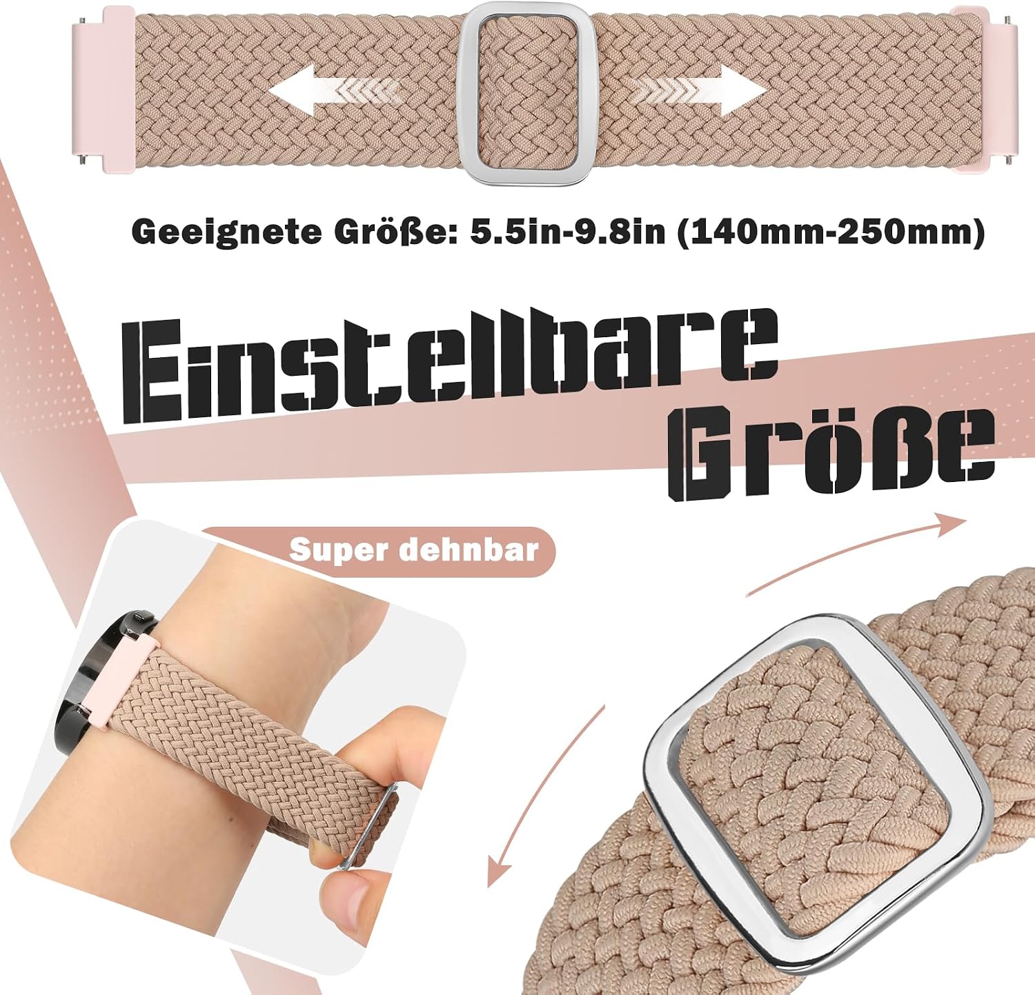Thumbnail 4 de Yunshare geflochtenes elastisches Uhrenarmband mit Schnellverschluss (18–24 mm), 3er-Set Ersatzband