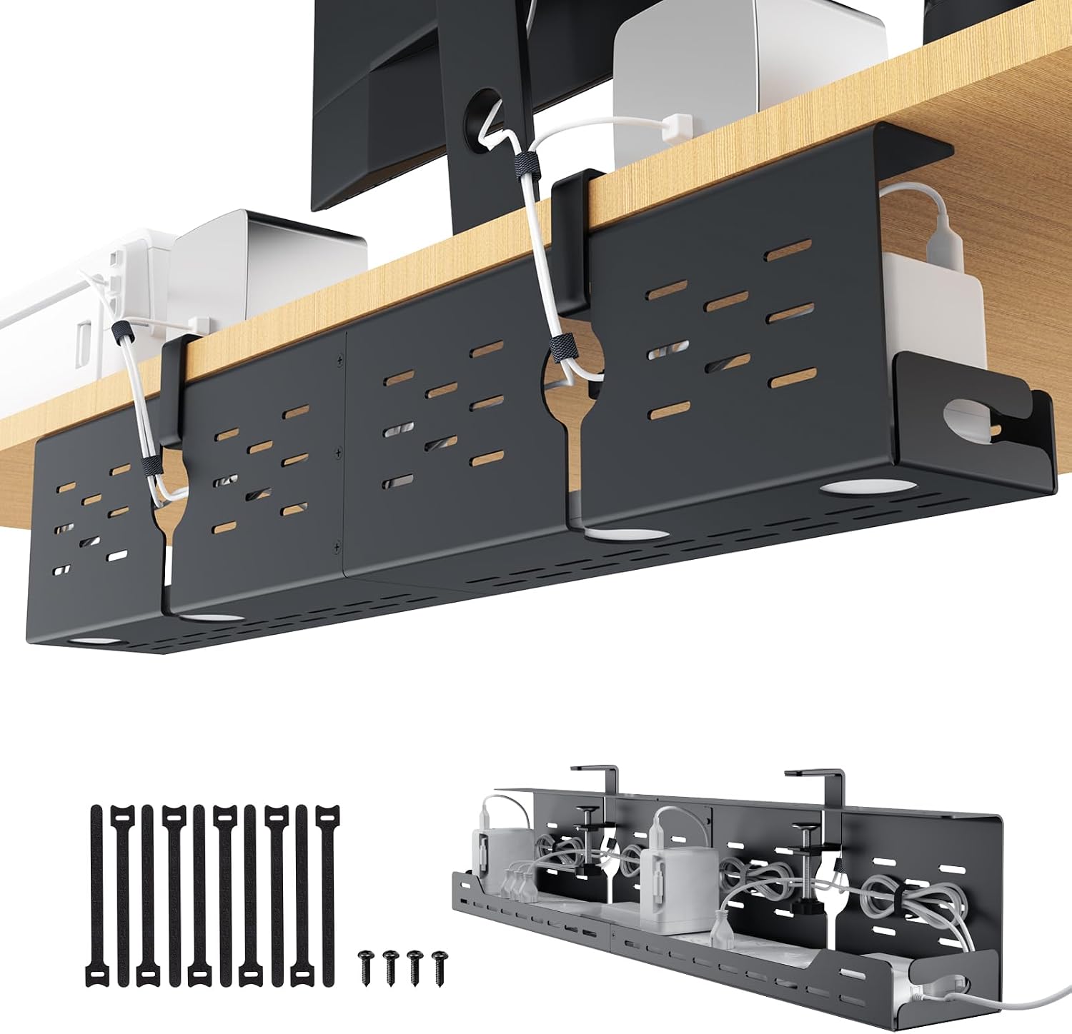 Univivi UN1450 Under Desk Cable Management Tray, 32-Inch Black Steel