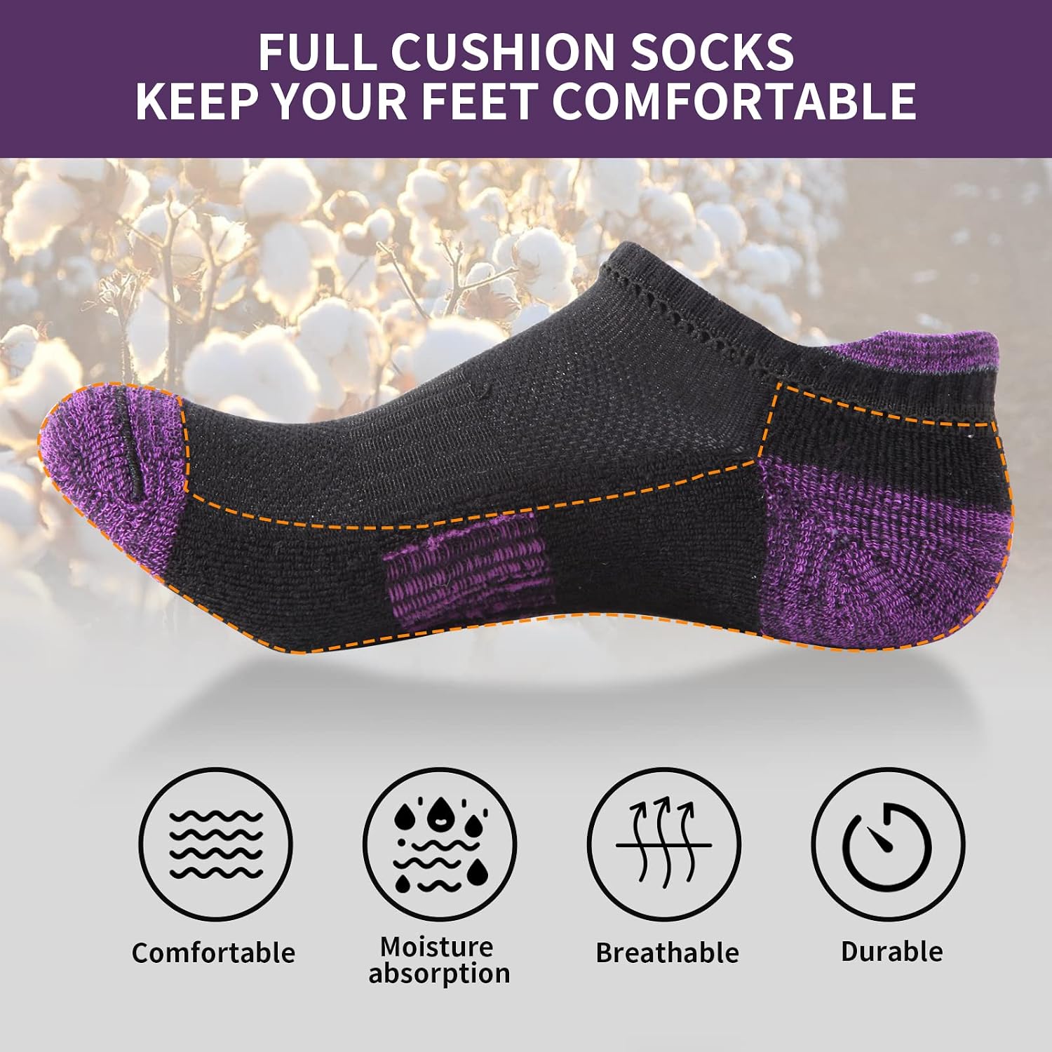 Detalle 1 de BUDERMMY Trainer Socks for Women (6 Pairs) – Cushioned, Breathable Cotton Ankle Sports Socks