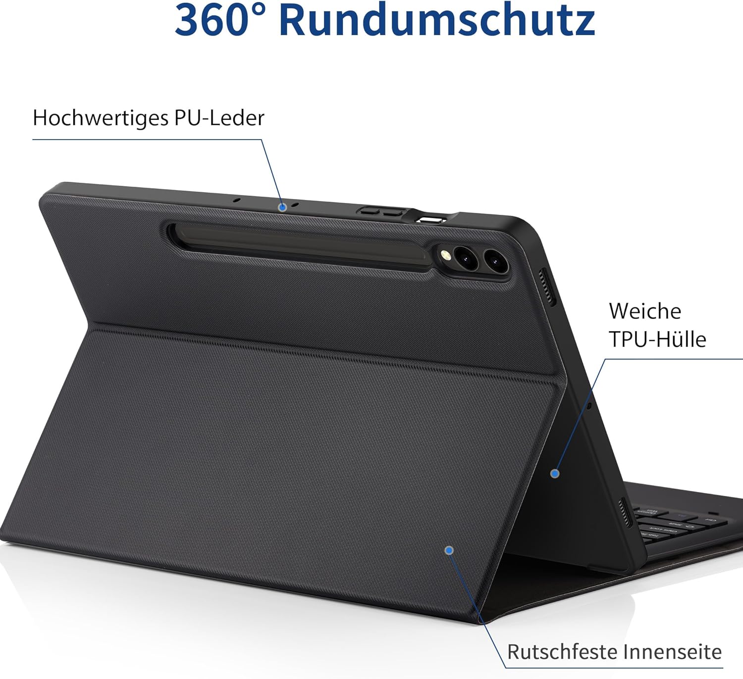 Thumbnail 4 de EasyAcc Tastaturhülle für Samsung Galaxy Tab S9 FE+ / S9+ / S10+ 12,4 Zoll (QWERTZ, abnehmbar) inkl. Stifthalter – Schwarz