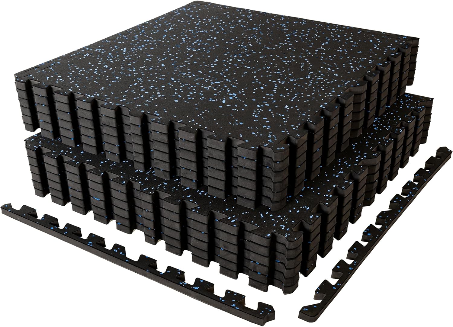Detalle de SUPERJARE 1" Extra-Thick Rubber Top Exercise Mat – 12 Interlocking Tiles, 48 Sq Ft (Black/Blue)
