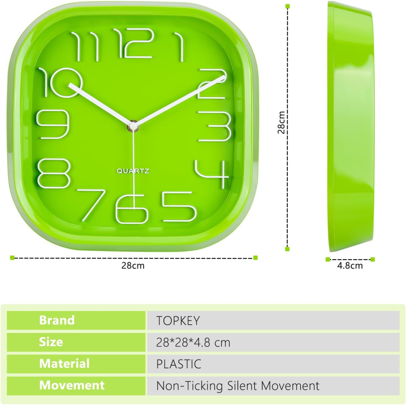 Detalle 2 de Topkey 11 Inch Square Ultra Silent Sweep Wall Clock