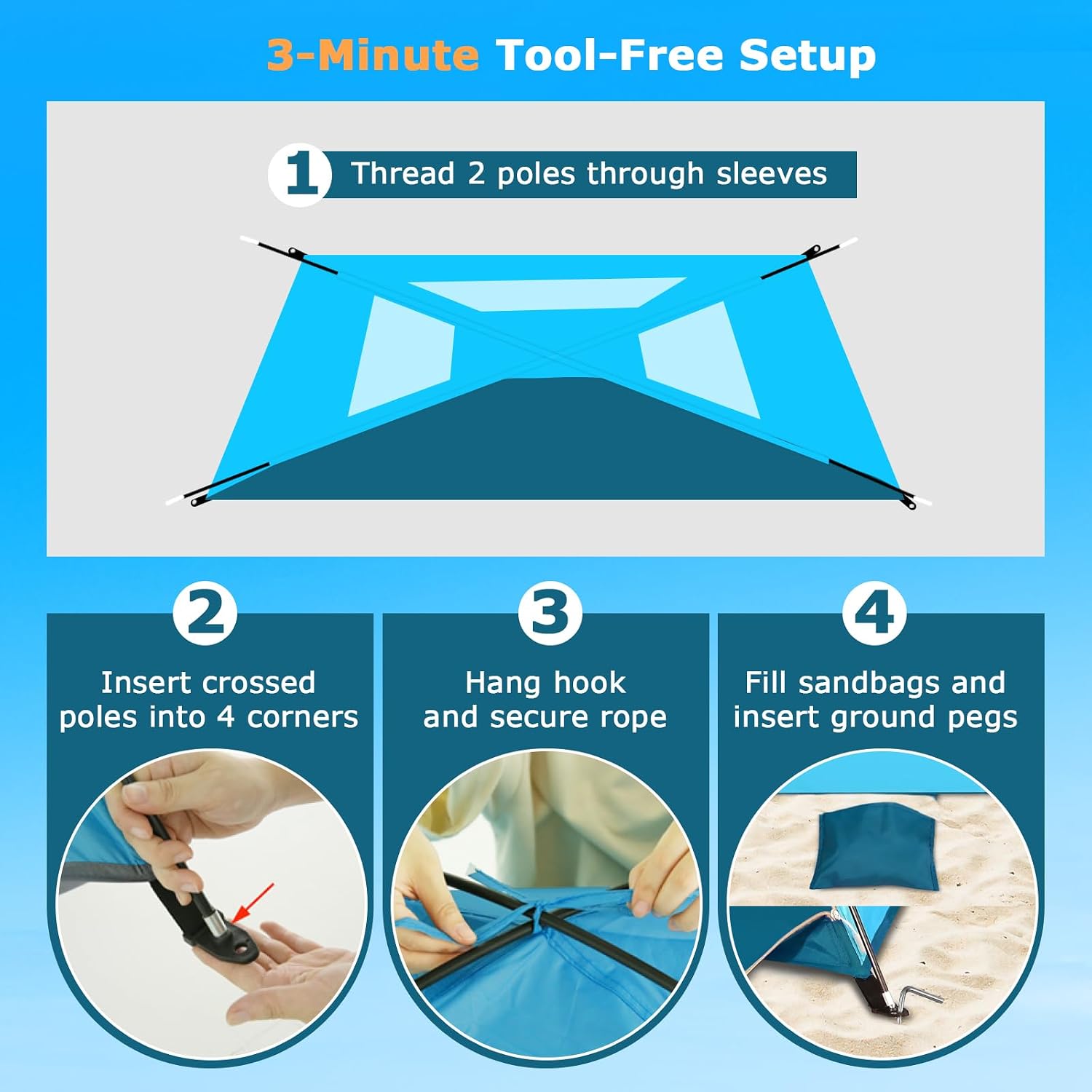 Detalle 2 de COMMOUDS Beach Tent Sun Shelter for 3/4/6/8 Person