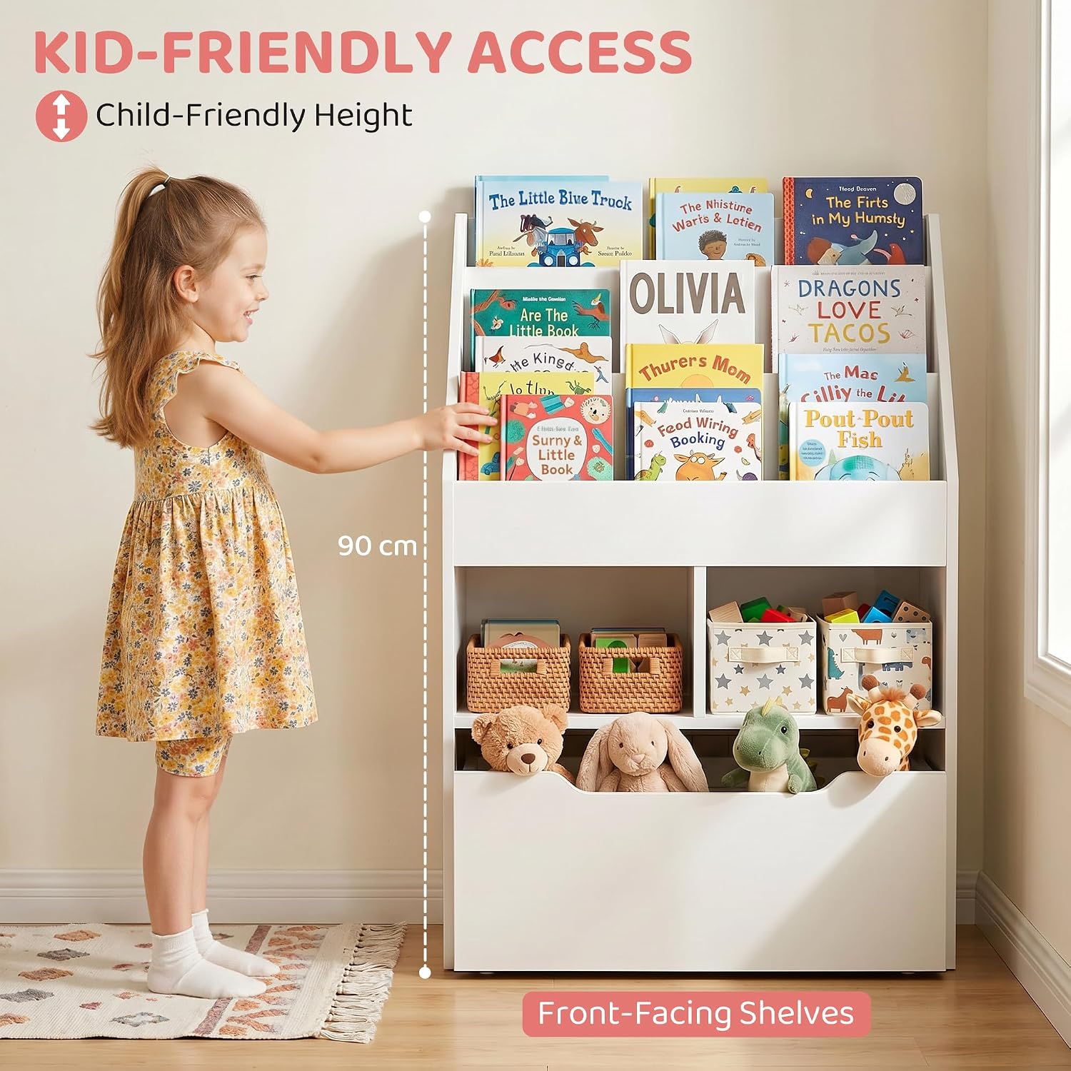Thumbnail 4 de HOMCOM Kids Bookshelf with Moveable Drawer – Montessori-Inspired White Bookcase on Wheels