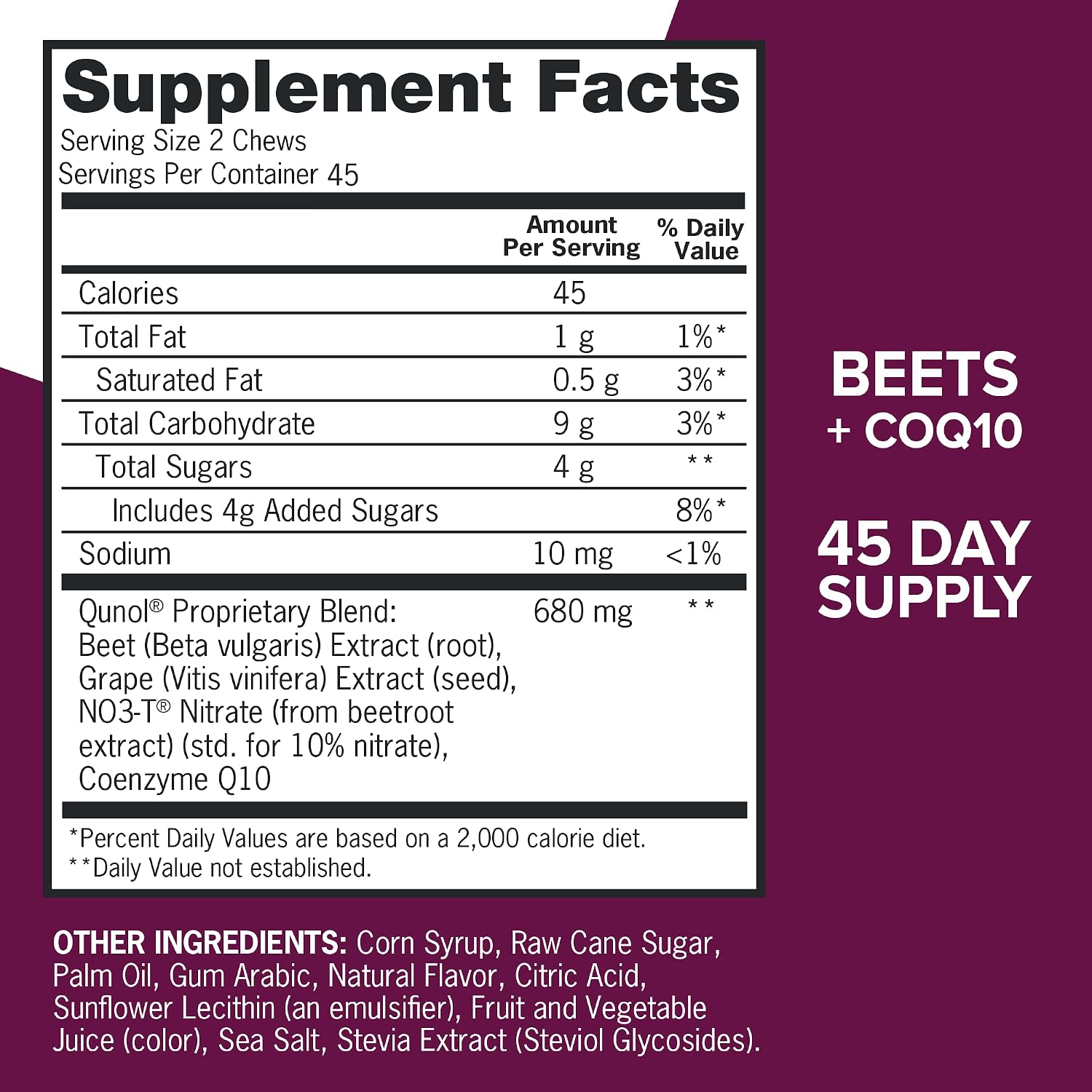 Detalle 2 de Qunol 3-in-1 Beet Root Chews with CoQ10, Grape Seed and Berry Flavor