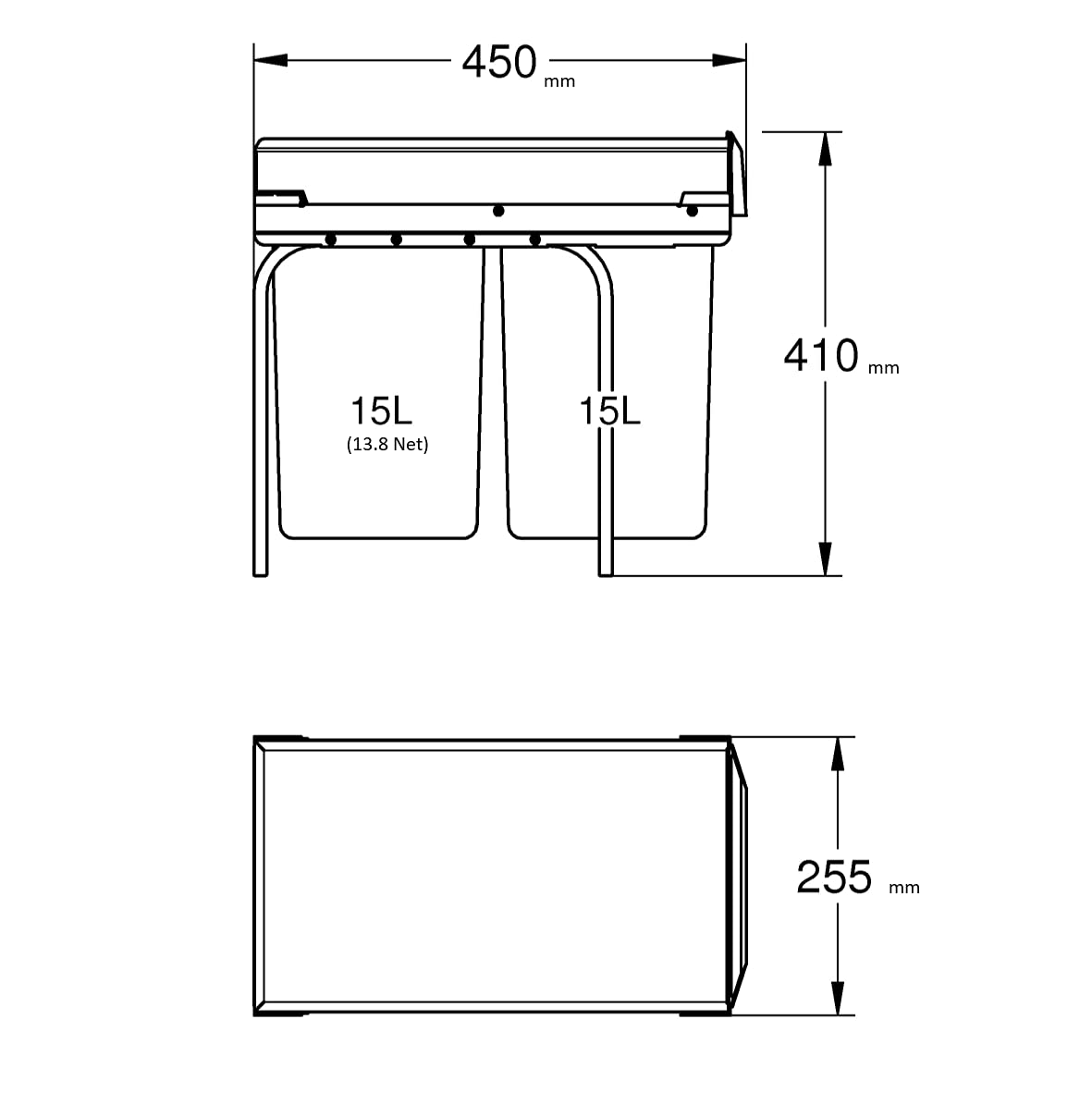 Detalle 2 de GROHE Kitchen Waste System - 2 Bins (15L Each) with Telescopic Action, Floor Mounted behind Cabinet Door