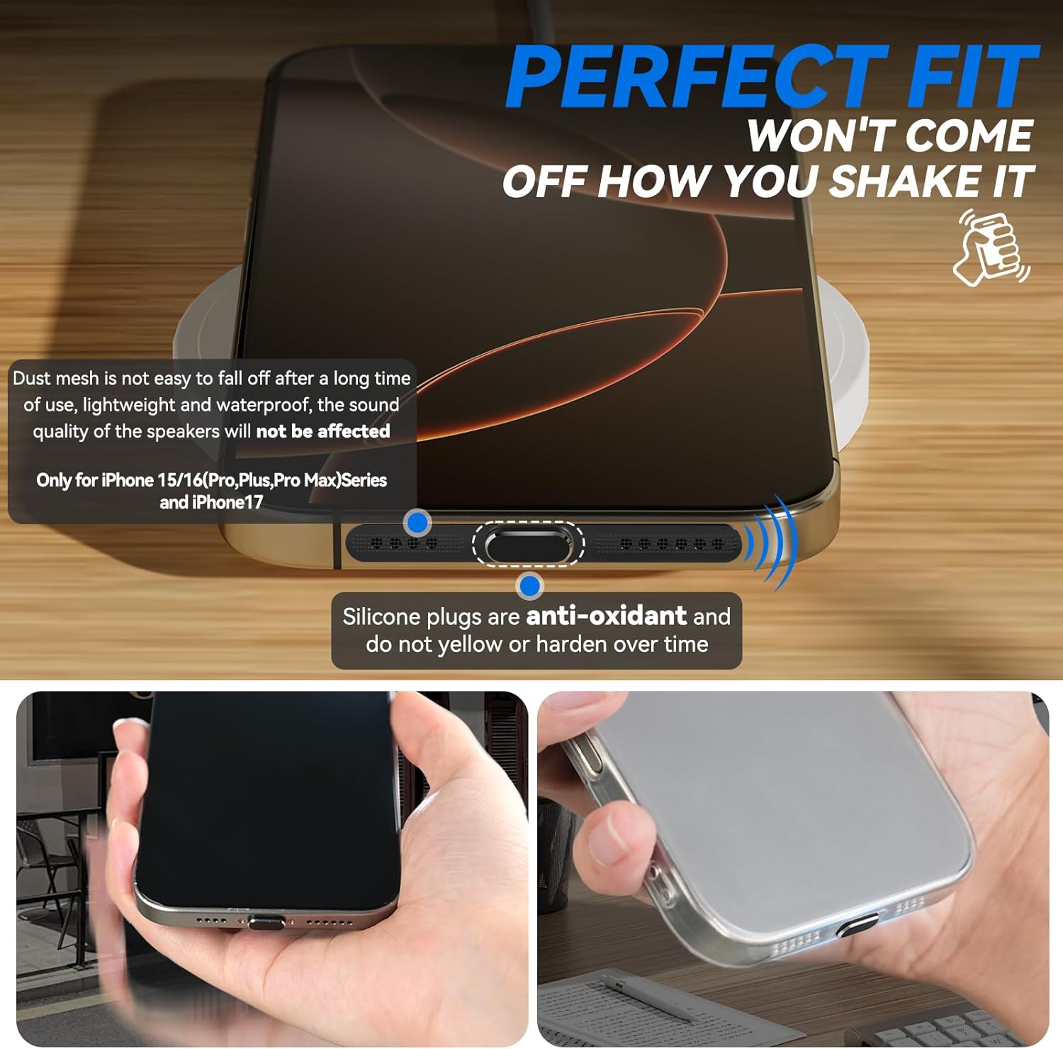 Thumbnail 3 de joremx 4-pack USB Type-C anti-dust port covers with speaker dust covers, cleaning putty & brushes (Black)