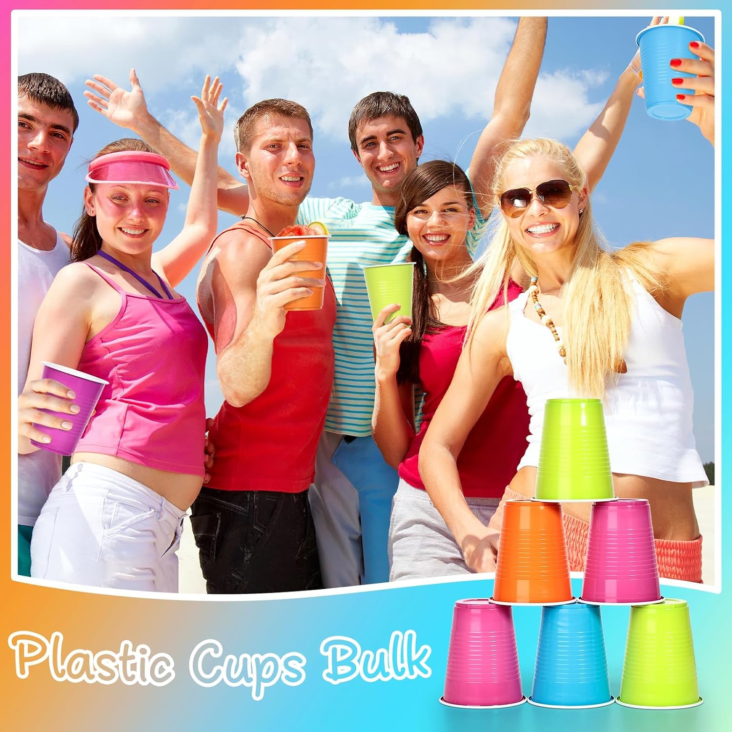 Detalle de KesaPlan D-511 18 oz Disposable Plastic Party Cups, 100 Pack, 4 Colours
