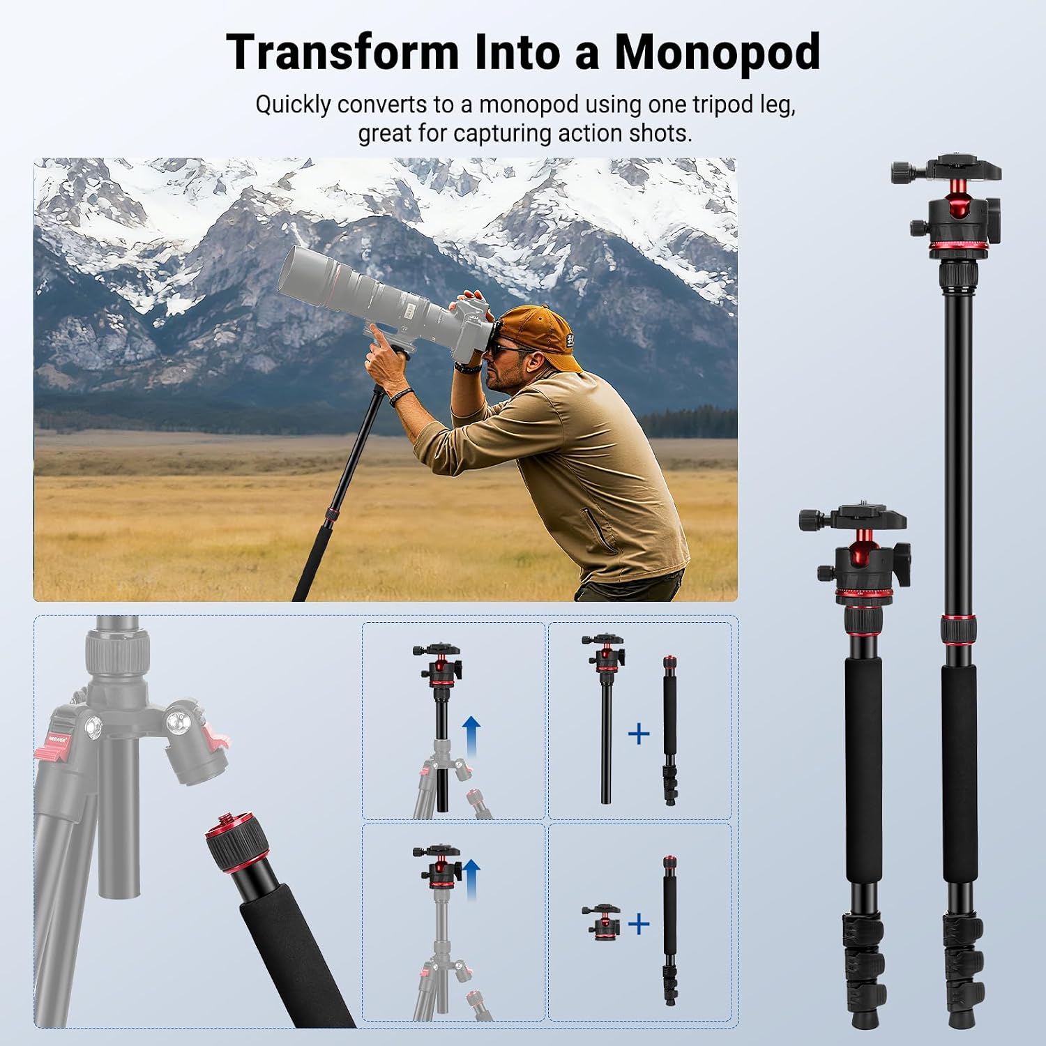 Thumbnail 5 de NEEWER TP14B 72" Travel Tripod — 13.2 lb load