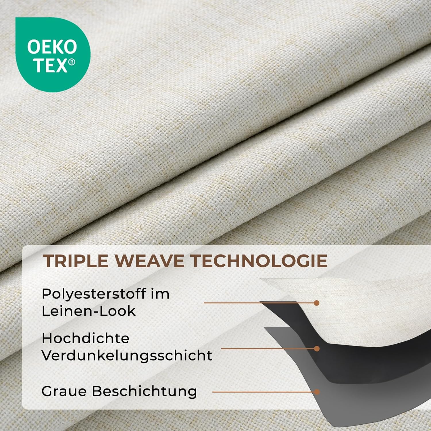 Detalle de INOVADAY 100% Verdunklungsvorhänge (2er-Set) 245 cm – Thermo-Blickschutz in Hellbeige
