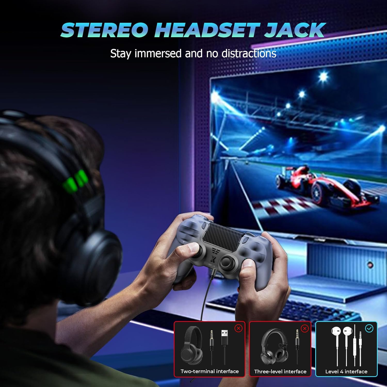 Thumbnail 5 de Manette sans fil Glitfix pour PS4 / PS4 Pro / PS4 Slim et PC (GRAY) – double vibration, 6-axes gyro et panneau tactile