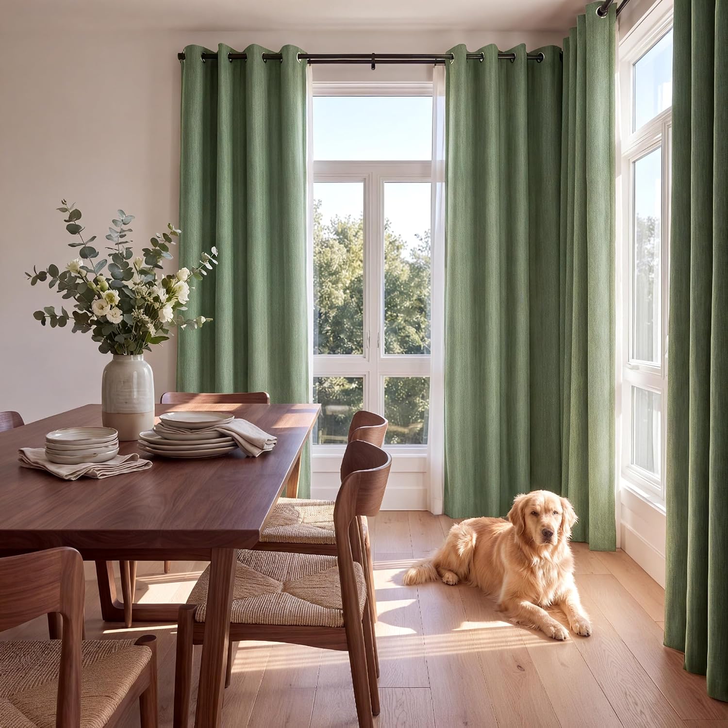 Thumbnail 6 de NICETOWN 100% Absolutely Blackout Linen Curtains – Dark Green, 52" Wide, 84" Long, 2 Panels