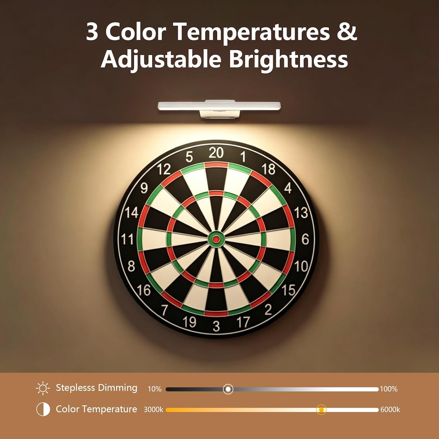 Detalle 2 de Coollamp 2Pack Picture Lights for Wall – Cordless LED Dart Board & Art Lighting with Remote, 3 Colour Temperatures
