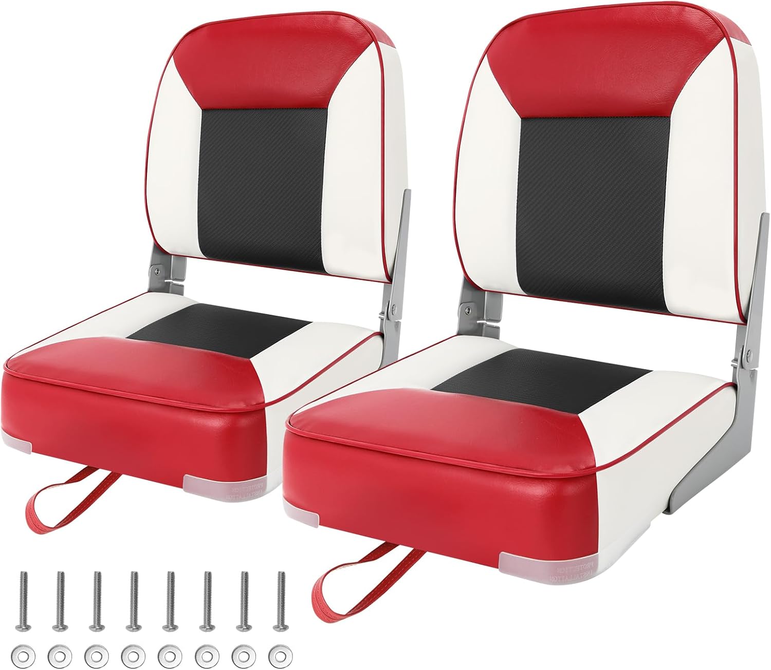 Detalle de CYUREAY BS01 båtsäten, 2-pack – hopfällbara i röd/vit PVC