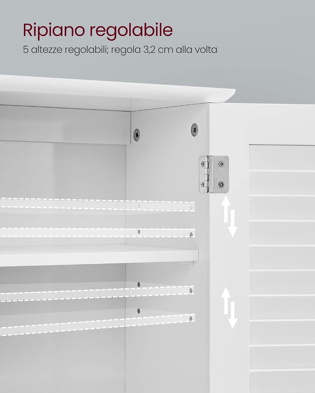Detalle de VASAGLE Armadietto da Muro BBC27WT - Mobiletto da bagno con ante a persiana e ripiano regolabile