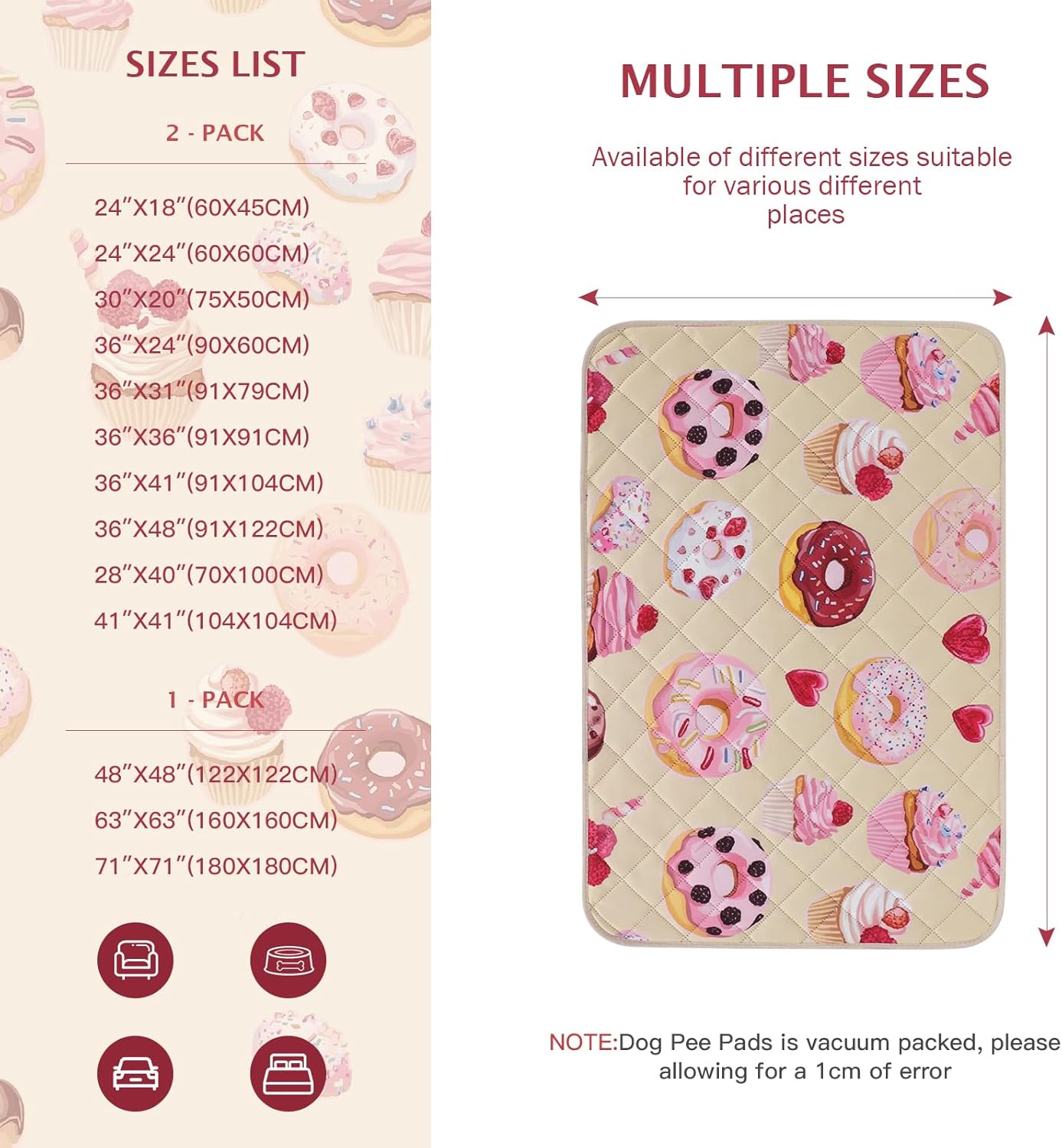 Thumbnail 6 de IEUUMLER Washable Pee Pads for Dogs (2 Pack) Cake Pattern Reusable Waterproof Puppy Potty Pads, 75x50cm