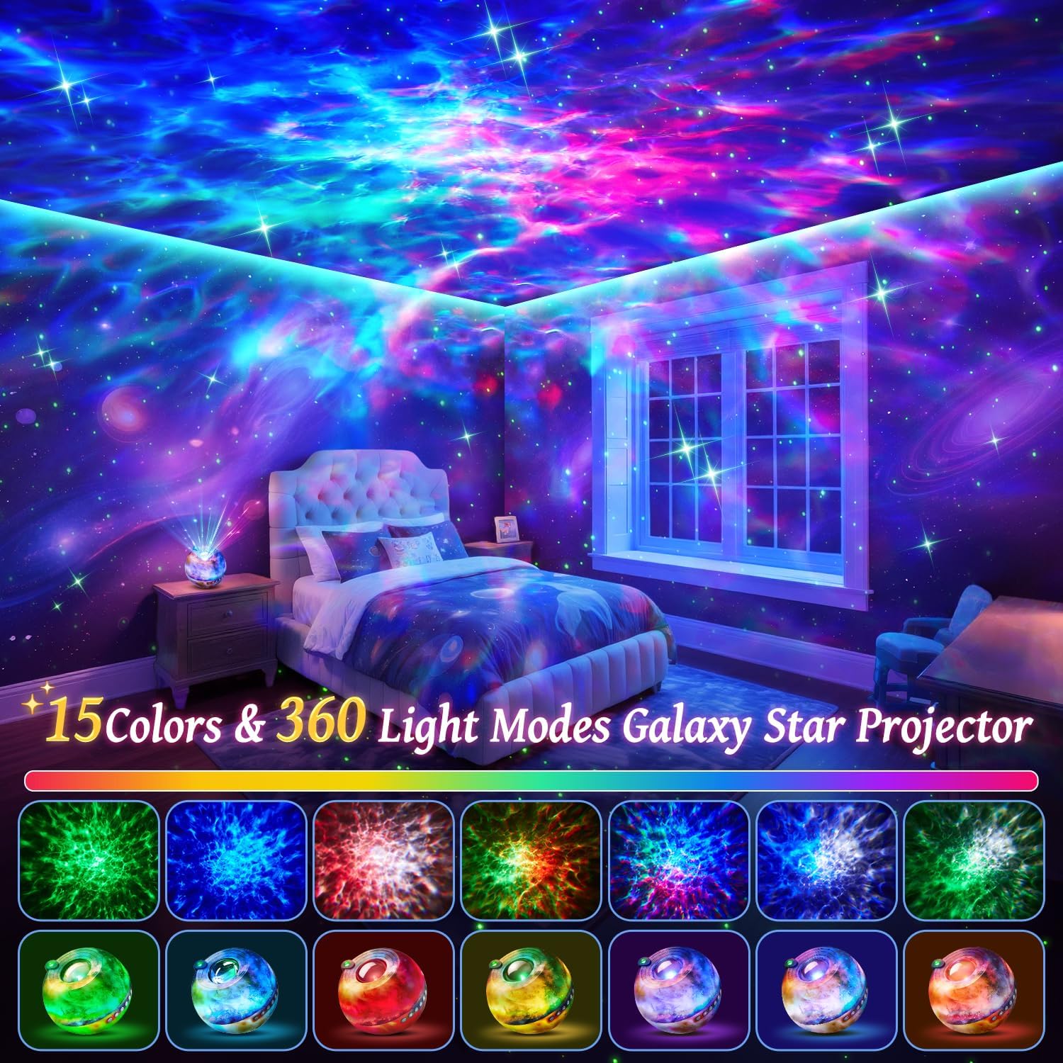 Detalle de One Fire WH-E14A Galaxy Projector with Multicolor Effects and Bluetooth Audio