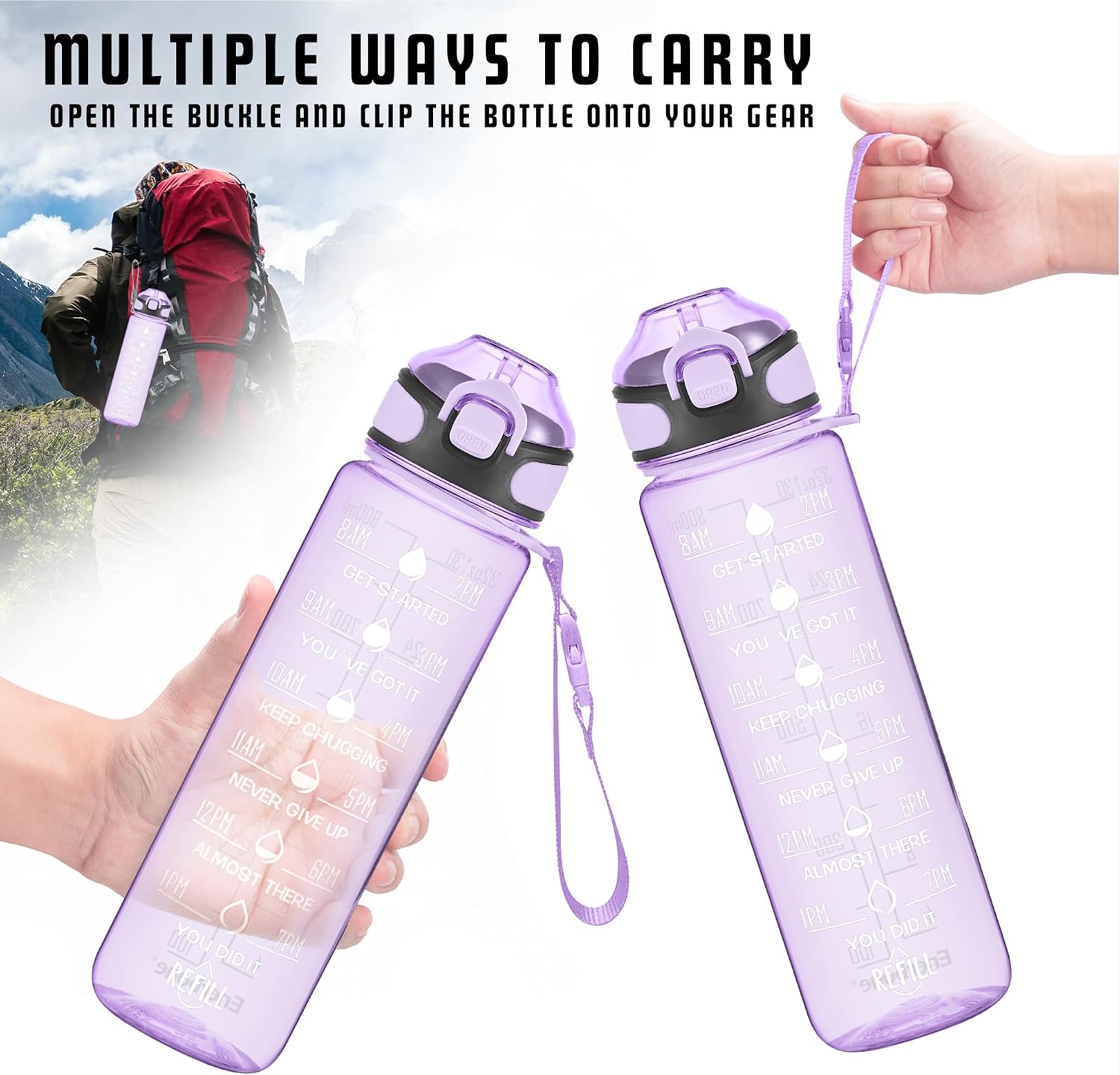 Detalle 2 de Enerbone 32 oz Water Bottle with Straw, Time Markers and Carrying Strap