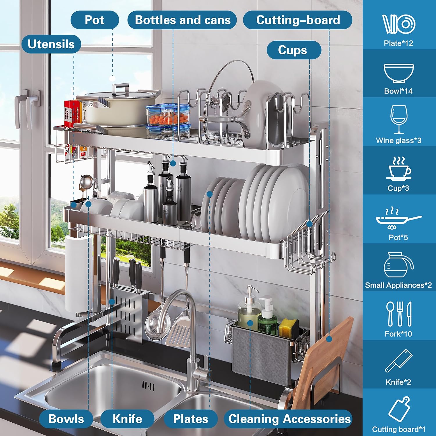 Detalle 2 de LIVOD 3-Tier Over-The-Sink Stainless Steel Dish Rack