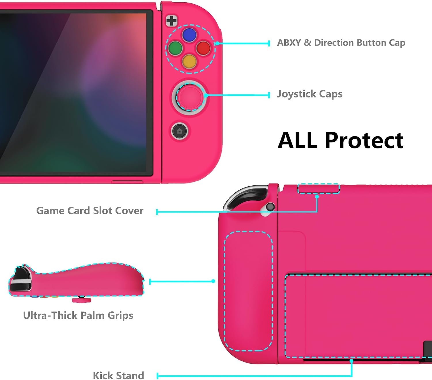 Detalle de playvital ZealProtect Soft Protective Case for Nintendo Switch OLED in Bright Pink