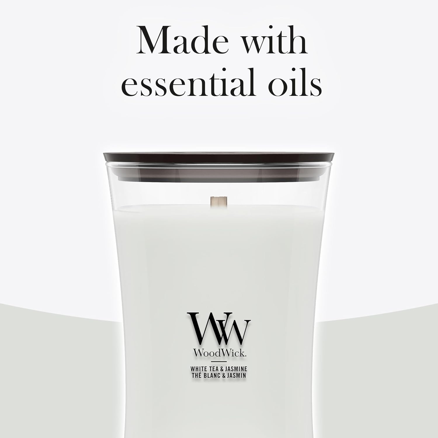 Detalle de WoodWick Large Hourglass Scented Candle in White Tea & Jasmine (Crackling Wick)