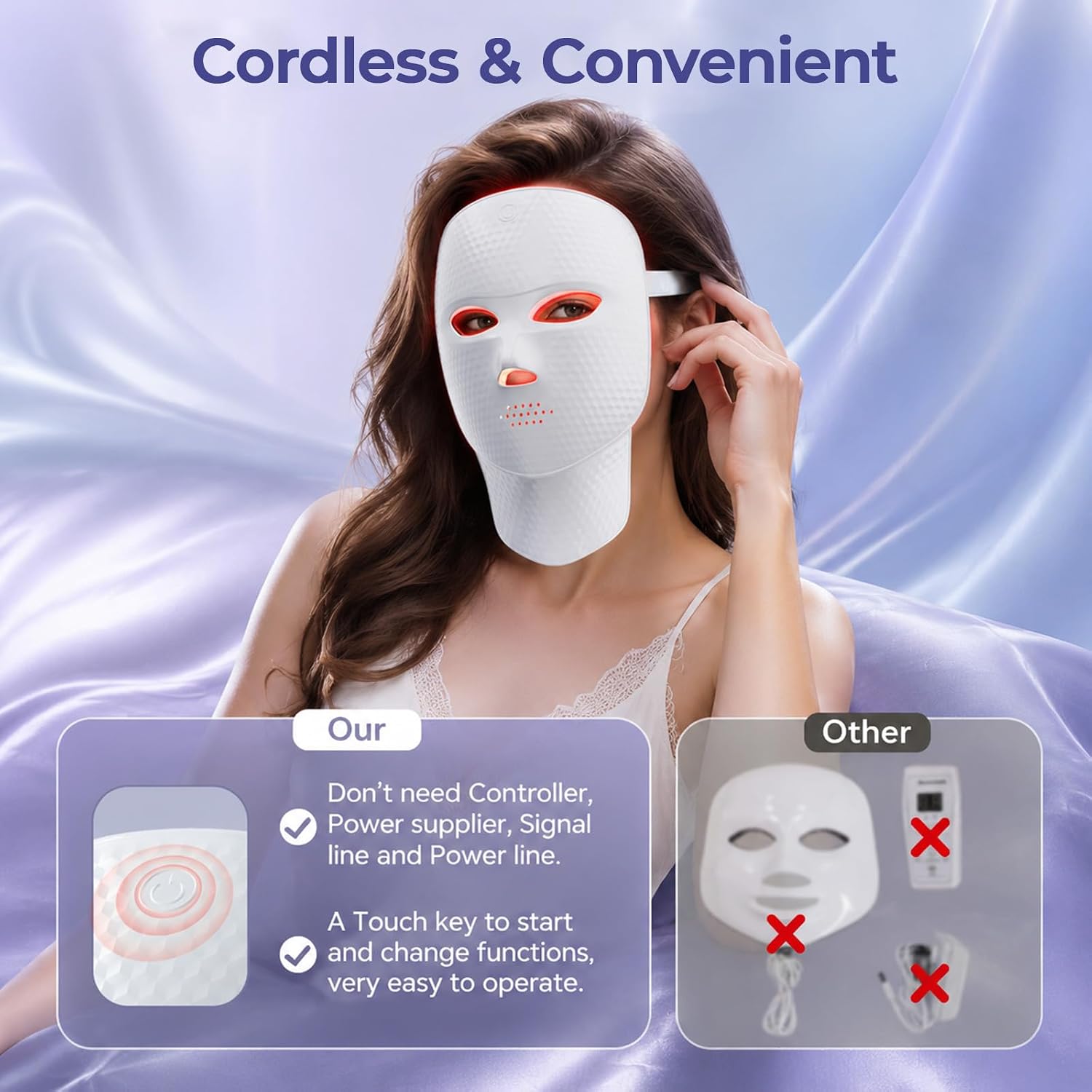 Detalle 2 de tinkoola LED Light Therapy Mask for Face & Neck, Cordless and USB-C Rechargeable