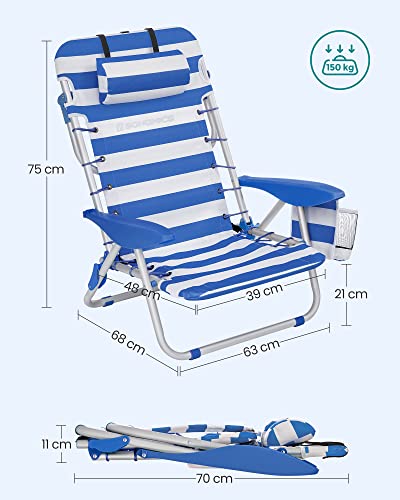 Thumbnail 6 de SONGMICS GCB62BU: Silla de playa plegable con respaldo ajustable y accesorios