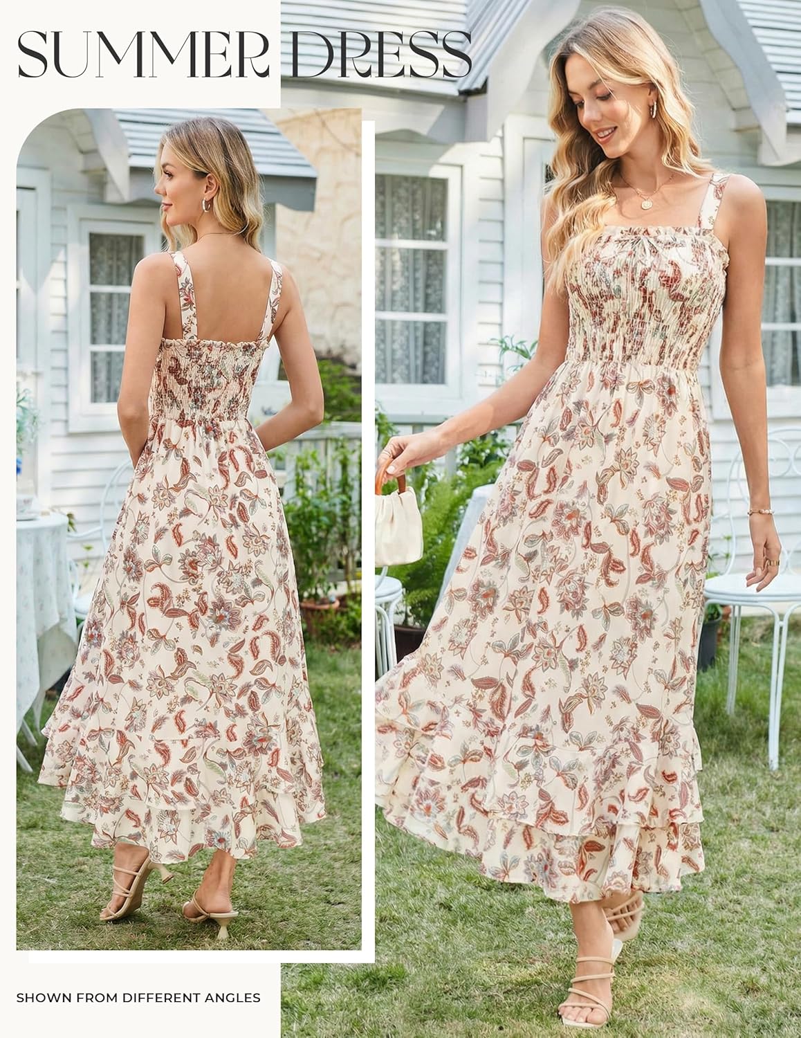 Thumbnail 1 de GRACE KARIN Women’s 2026 Summer Floral Boho Maxi Dress with Square Neck & Smocked Back