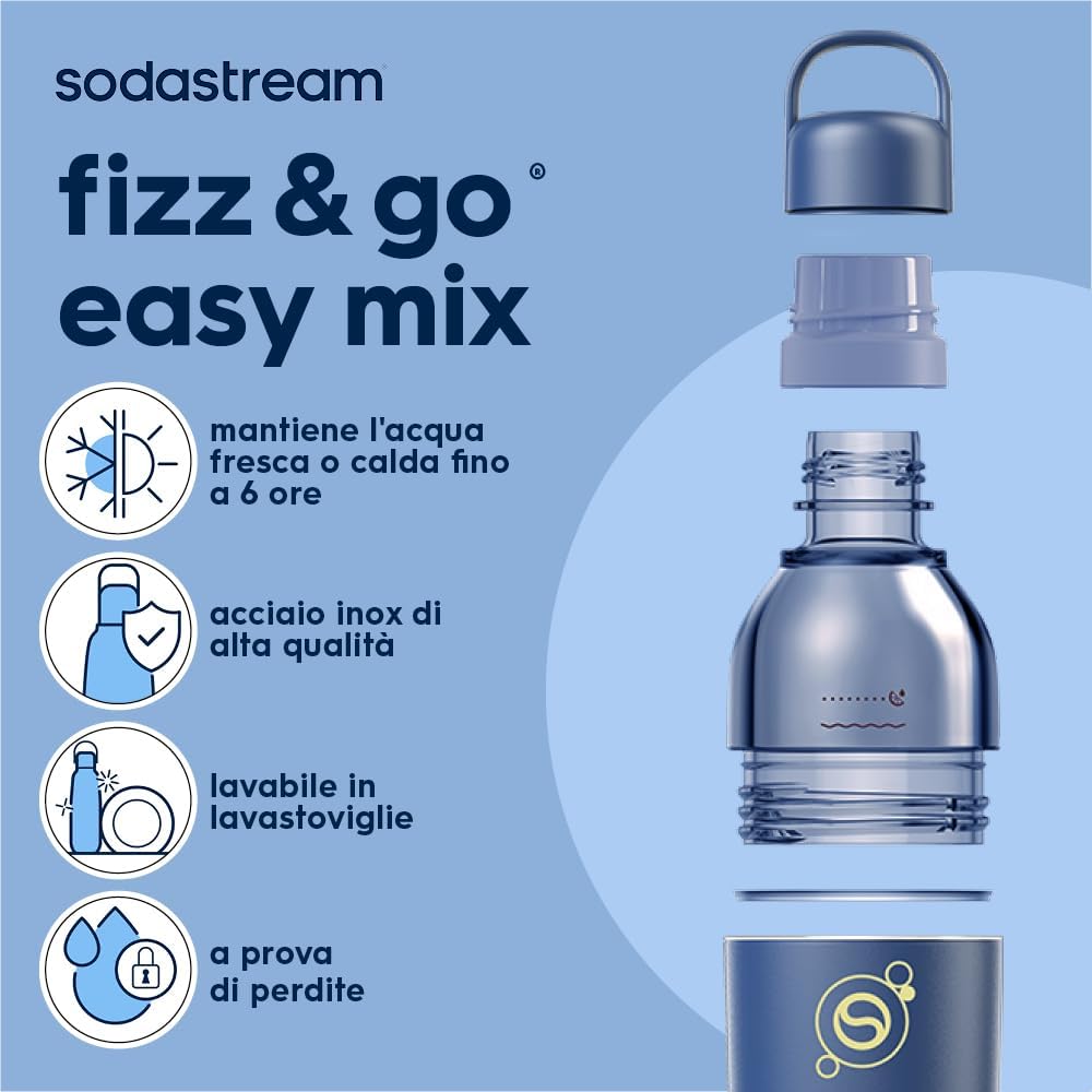 Thumbnail 2 de Easy Mix Blu: bottiglia riutilizzabile in acciaio inox a doppia parete per bollicine e idratazione sostenibile