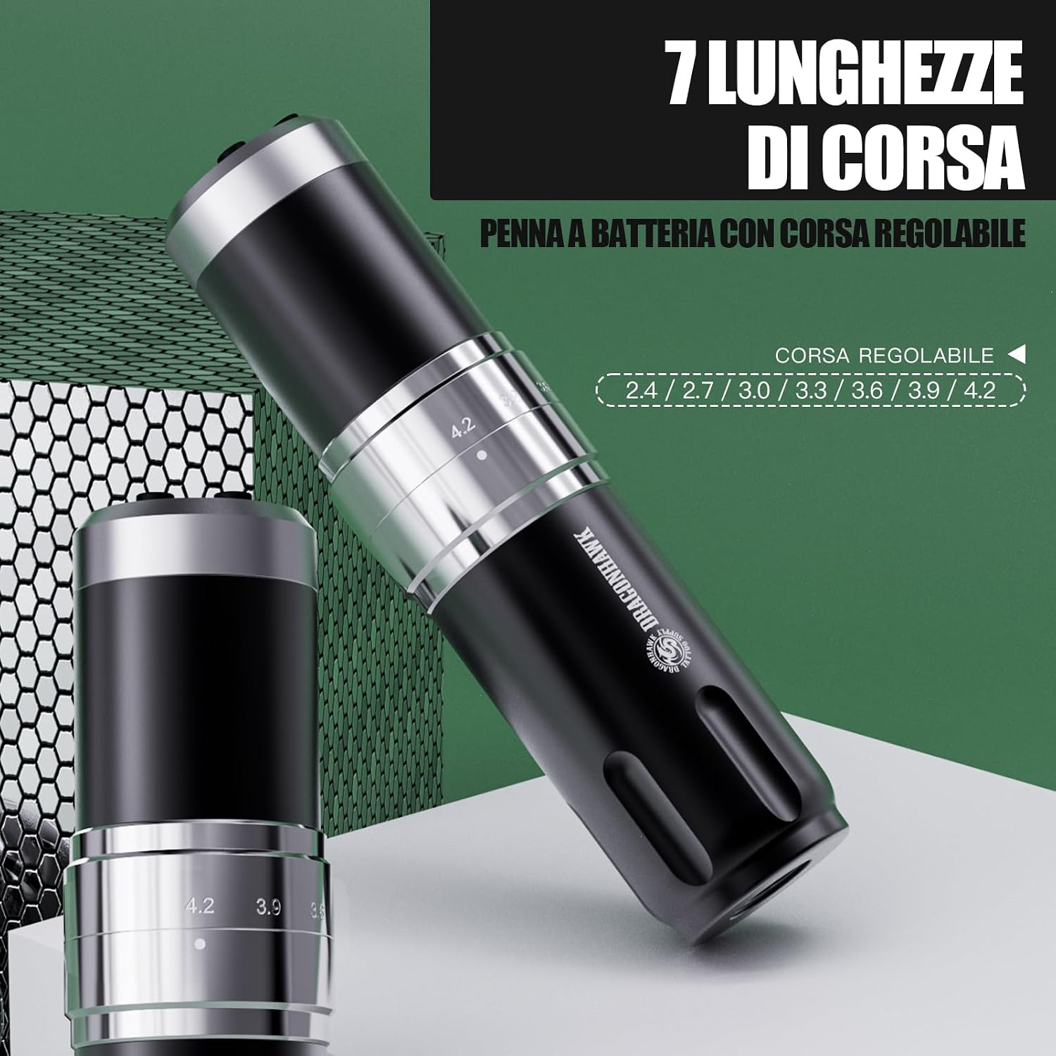 Detalle de Dragonhawk Kit Macchinetta per Tatuaggi Penna Rotativa con 2 Batterie e 20 Aghi Glide – Per Principianti e Professionisti
