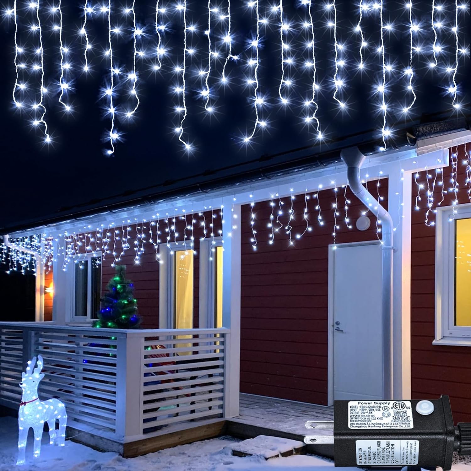 Detalle de Nielfoi BG-CL3M3-306L01 LED Icicle Lights, 33 ft, 400 Cool White LEDs