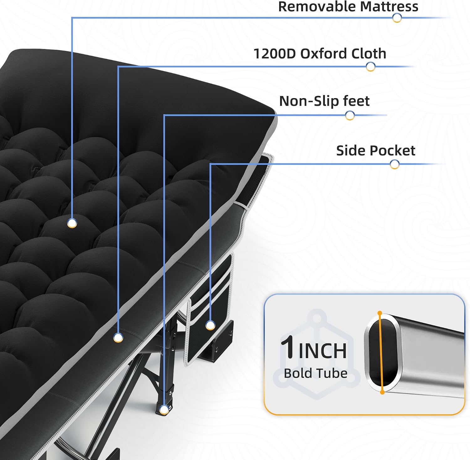 Detalle 2 de HABUTWAY Camping Cot with Mattress, 32-Inch Wide, 600 lb Capacity