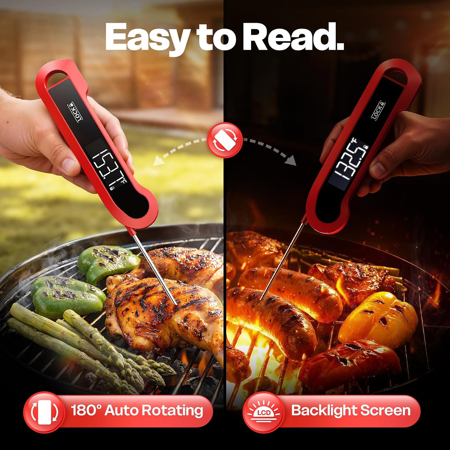 Detalle de ONFIKY 0.3 Sec Instant Read Meat Thermometer, Red, ±0.5°F Precision