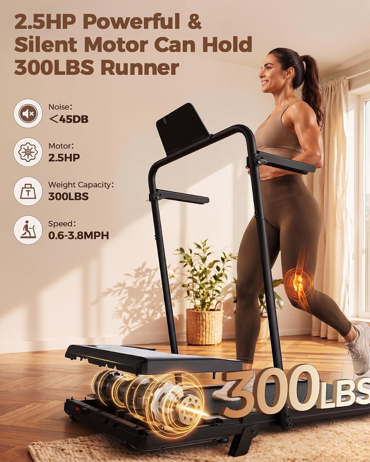 Detalle 2 de Superun Walking Pad with Handle Bar Treadmill, 2.5 HP, 6% Incline