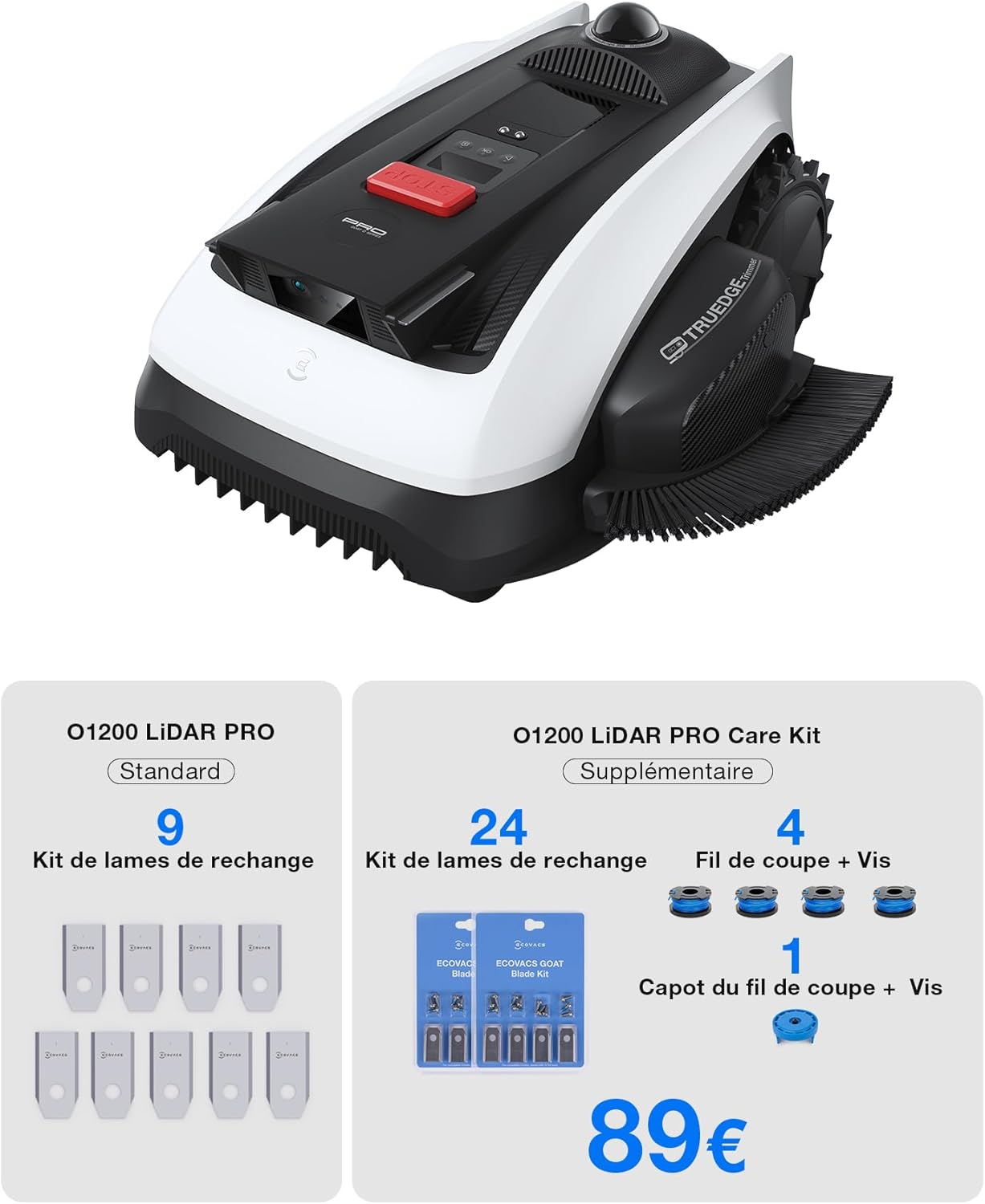 Thumbnail 1 de Ecovacs GOAT O1200 LiDAR Pro Care Kit – Robot tondeuse sans fil avec navigation Dual-LiDAR 360°