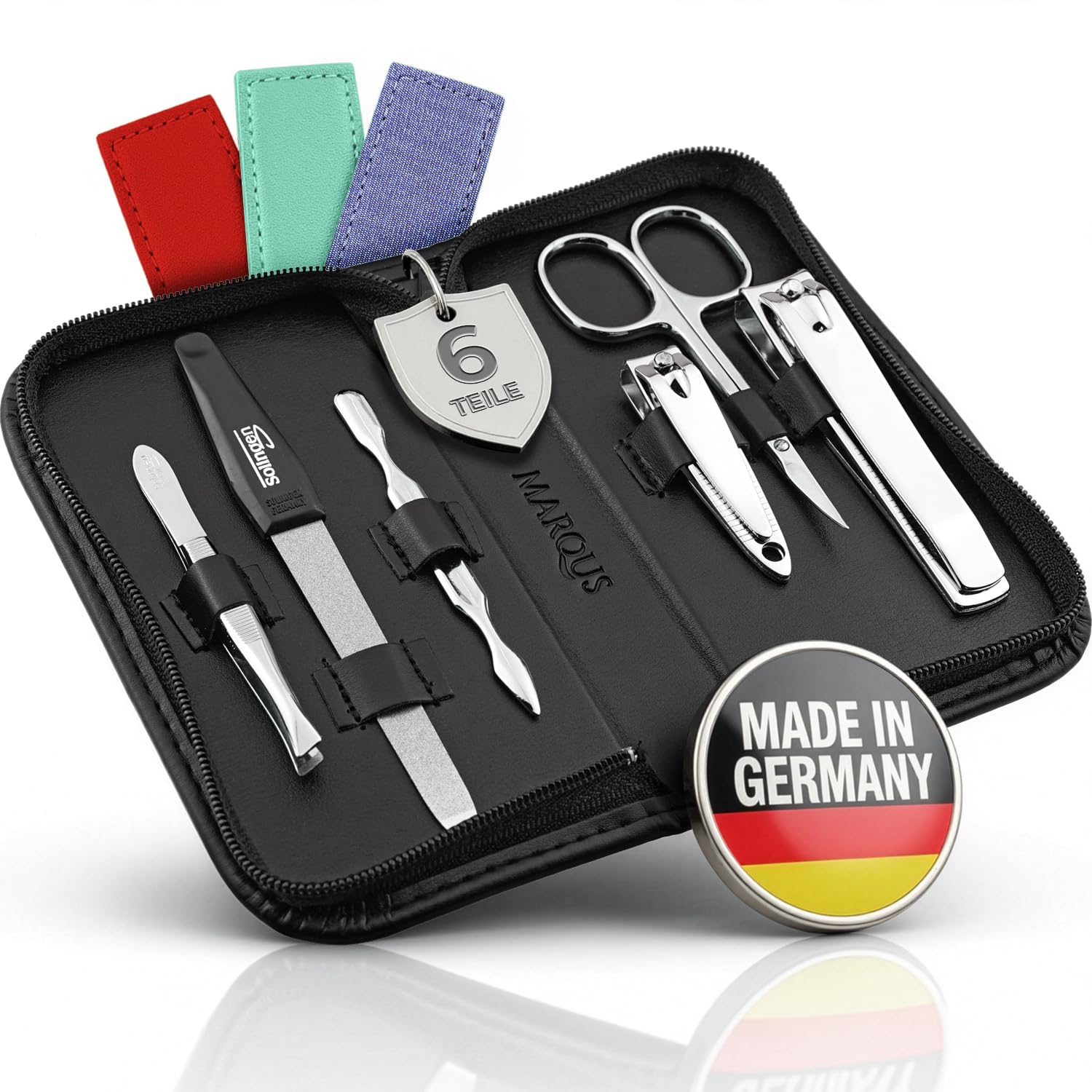 Detalle de Maniküre-Set von Solingen mit Etui (Kunst-Leder), 6-teiliges Nagelset aus glanzvernickeltem Stahl