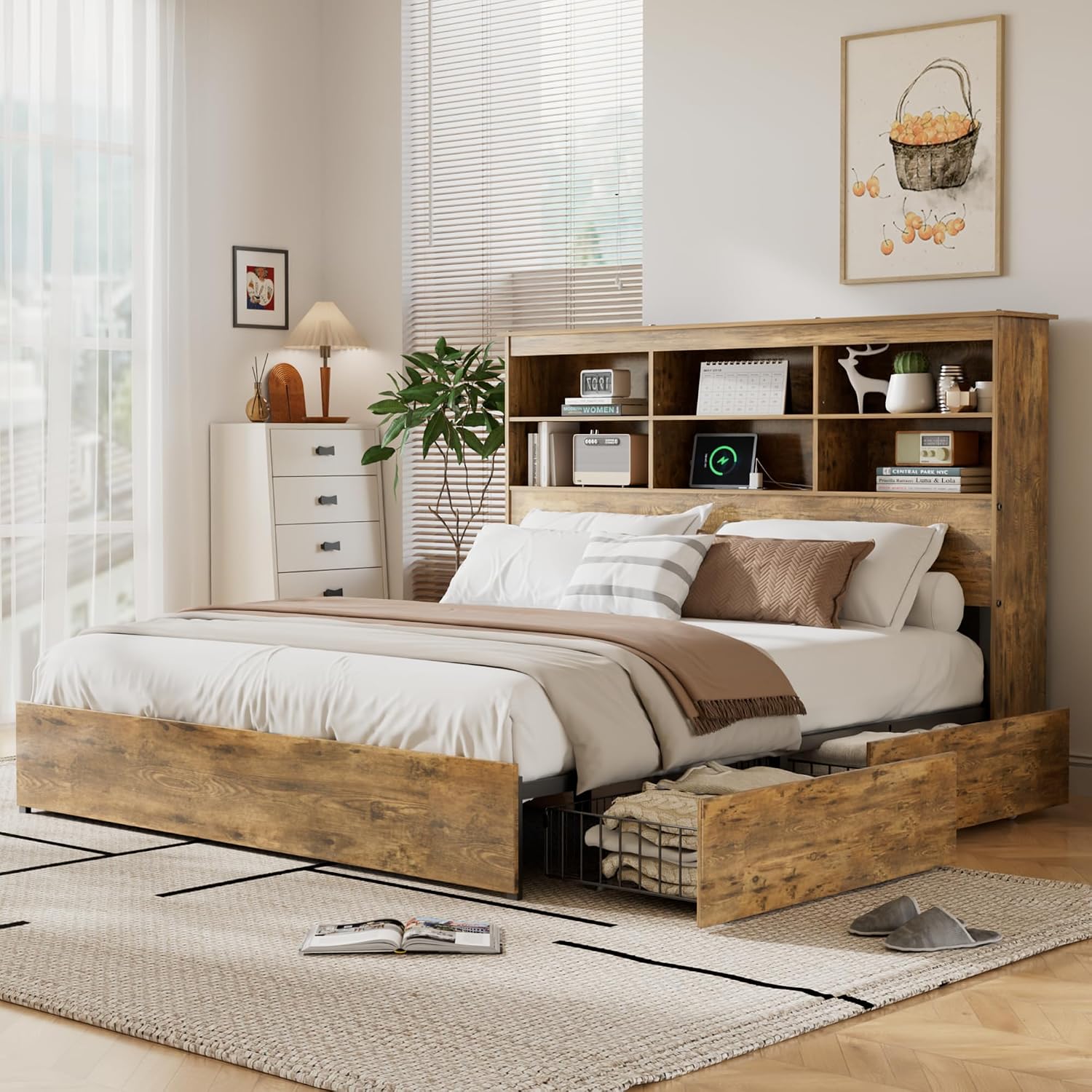 Detalle de VECELO Queen Bed Frame with 50-Inch Headboard