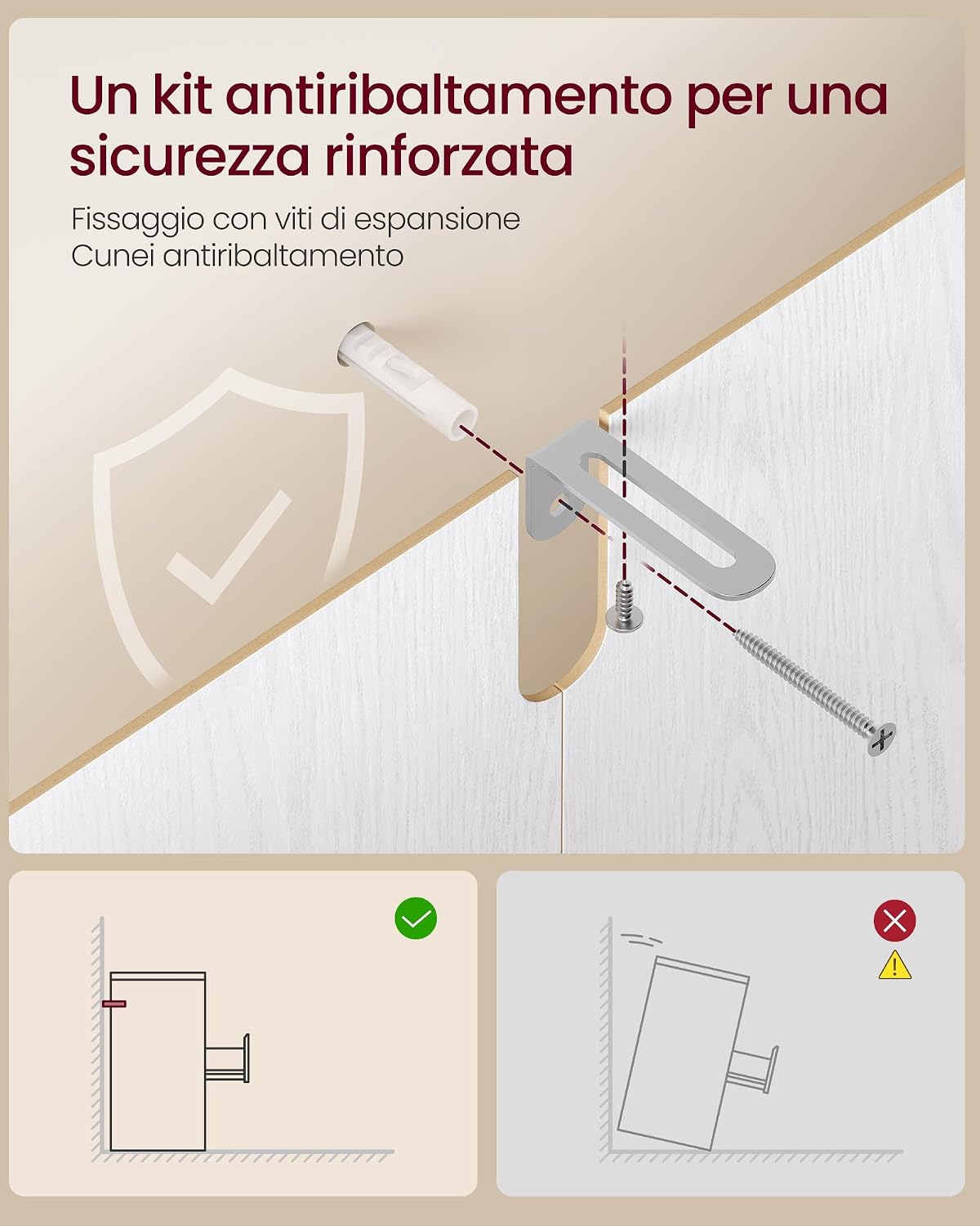 Detalle de VASAGLE KAILYN Collezione – Cassettiera a 6 cassetti in bianco neve, stile moderno