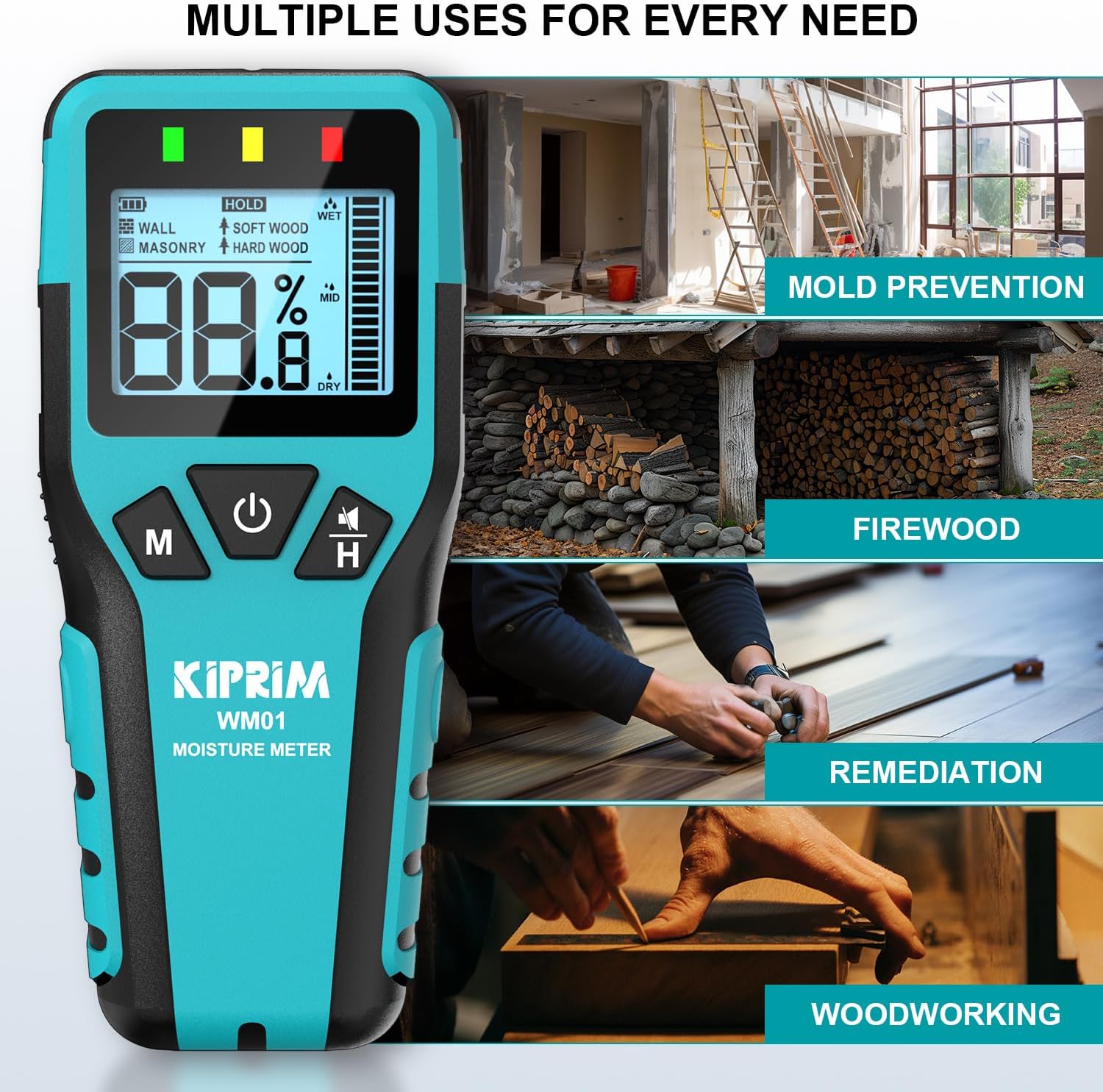 Detalle 2 de Kiprim Pinless Damp Meter 4-mode moisture meter