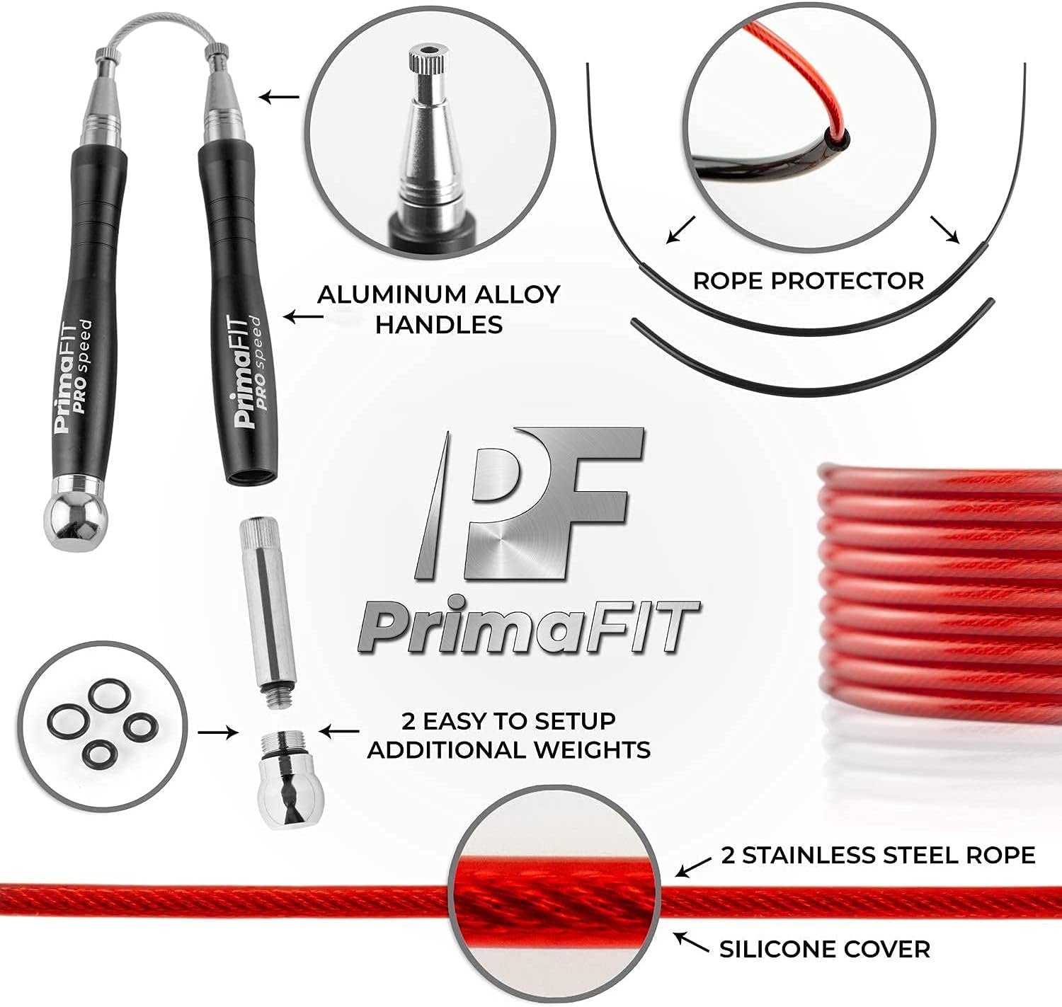 Thumbnail 3 de PrimaFit Pro Speed Skipping Rope – 3m adjustable weighted jump rope with self-locking aluminium handles