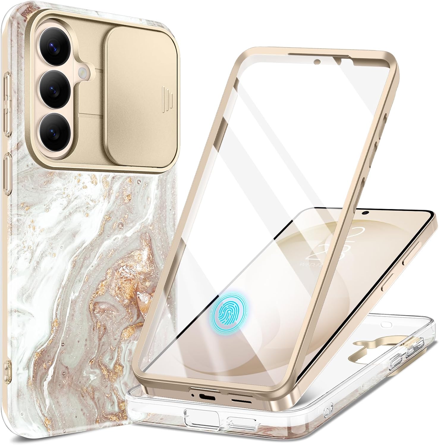 Detalle de GVIEWIN Marble Case for Samsung S26 Plus with Slide Camera Cover and HD Screen Protector