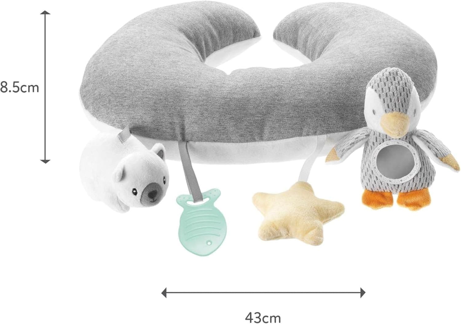 Thumbnail 2 de Nuby Petit Pinguin Tummy Time – coussin interactif pour bébé (gris), dès la naissance