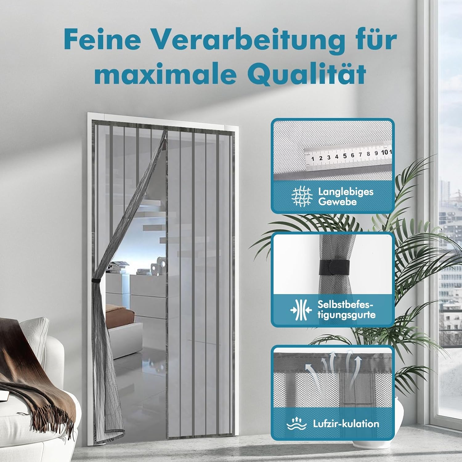 Thumbnail 2 de Sekey Magnet Fliegengitter für Balkontür ohne Bohren (Schiebetür, 90x210 cm) – Grau