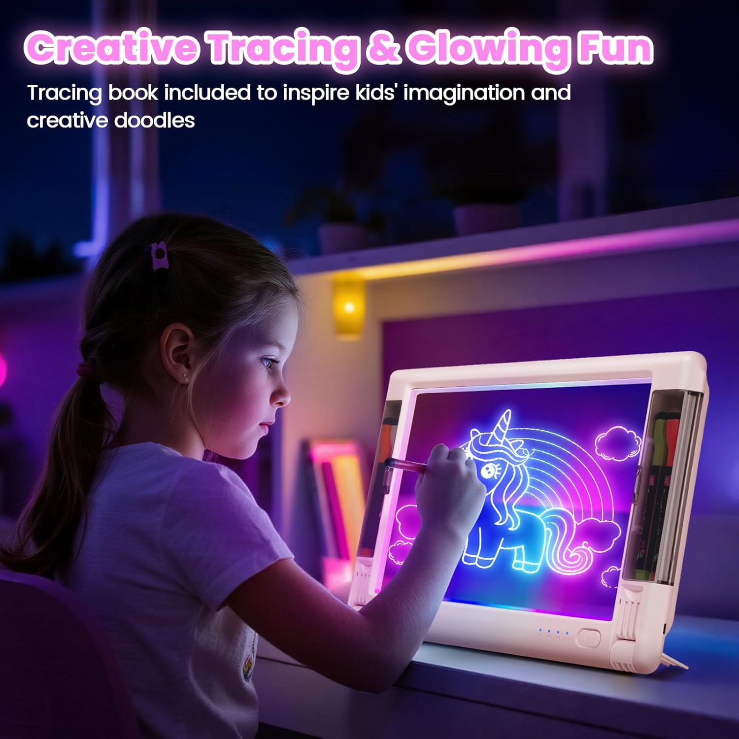 Detalle de LED Note Board with Colors – Rechargeable 9 Modes Neon Acrylic Draft Board (15 Inch) with 6 Markers & Tracing Sheets