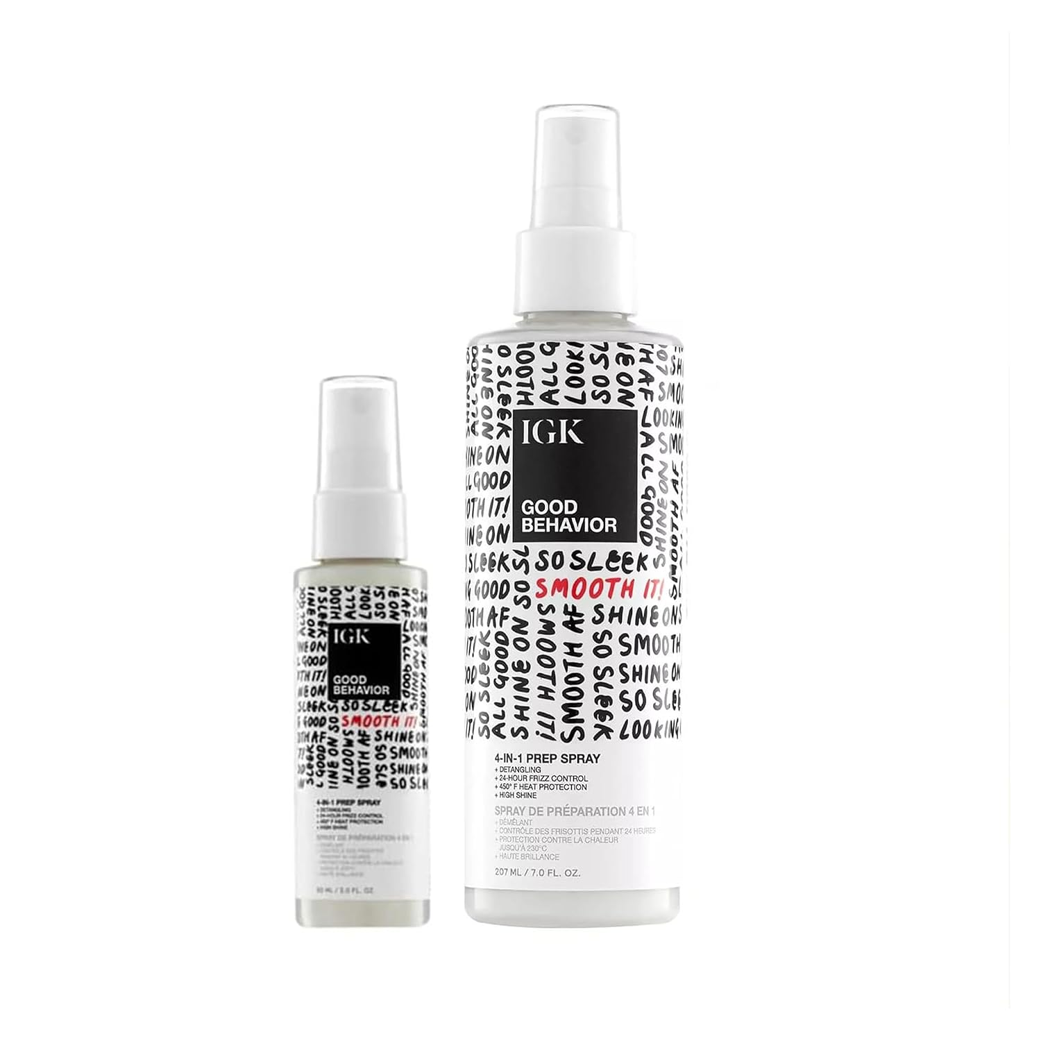 Detalle de IGK Good Behavior 4-in-1 Prep Spray (Full + Travel) — detangles, fights frizz, heat protection & shine