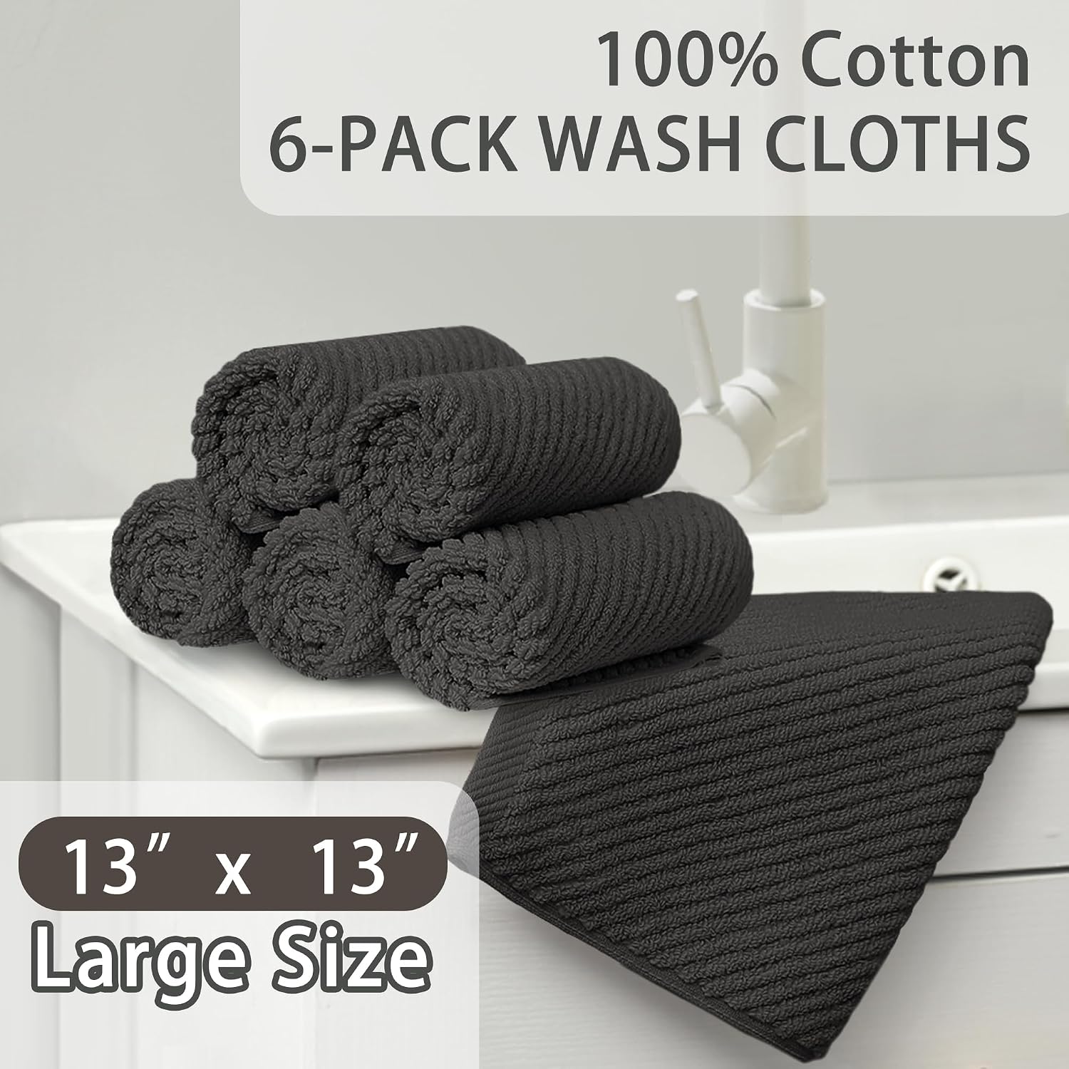 Thumbnail 2 de VOOVA & MOVAS Grey Washcloths 13x13