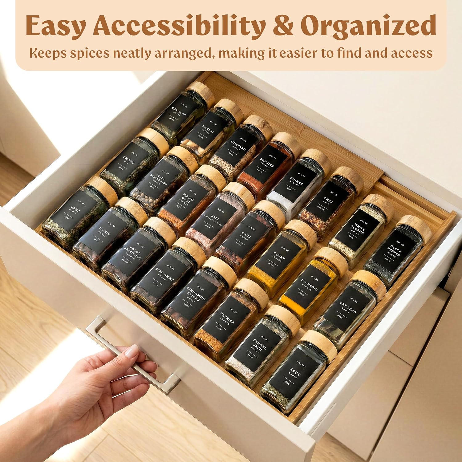 Detalle 2 de EDELHAUS Bamboo Spice Drawer Organizer 12–24 in 🧂